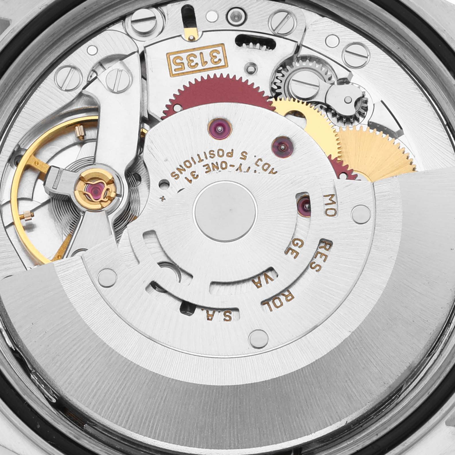 The image shows a close-up of the Rolex Turn-o-Graph 16264 Men
s Stainless Steel Silver Dial 16264 Men
s Stainless Steel Silver Dial watch movement mechanism from a rear angle.