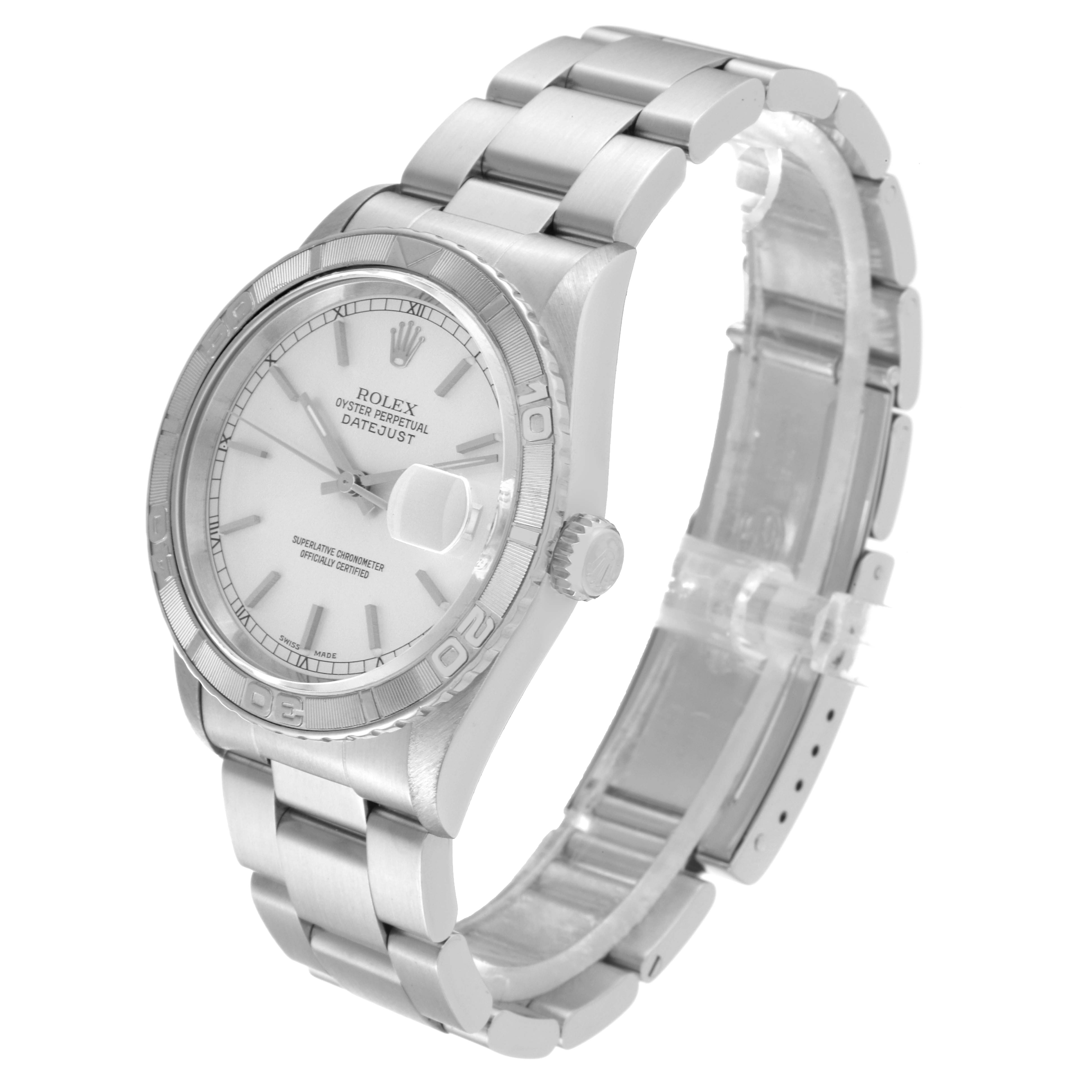 This image shows the Rolex Turn-o-Graph 16264 Men
s Stainless Steel Silver Dial 16264 Men
s Stainless Steel Silver Dial model at a slight angle, highlighting the face, bezel, crown, and bracelet.