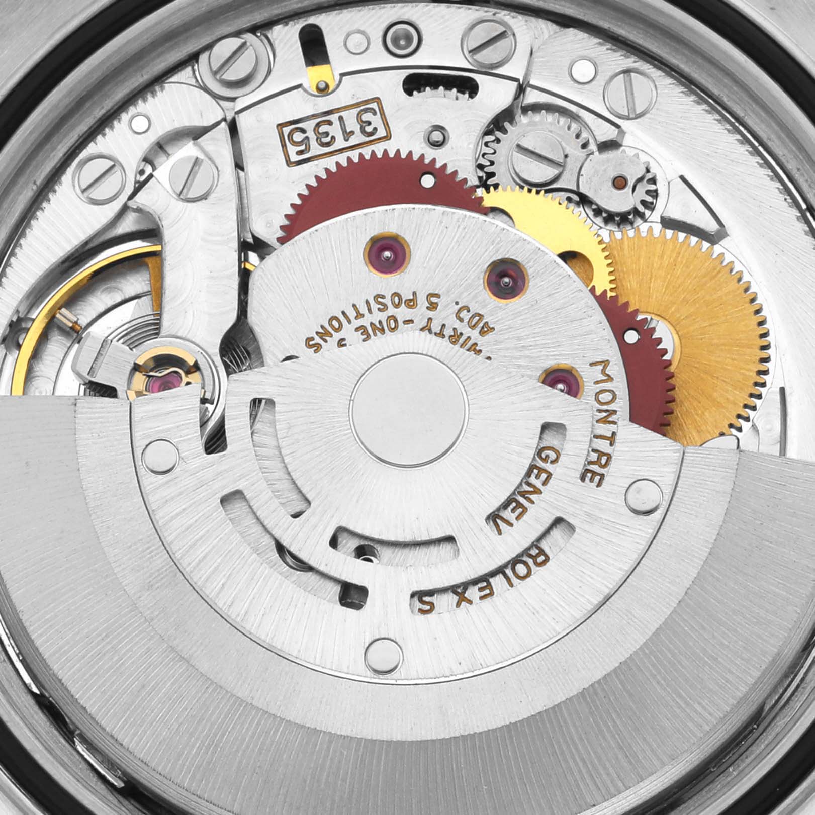 This image shows the intricate internal movement mechanism of the Rolex Turn-o-Graph 16263 Men
s Steel and Gold (two tone) Champagne Dial 16263 Men
s Steel and Gold (two tone) Champagne Dial model, viewed from the back.