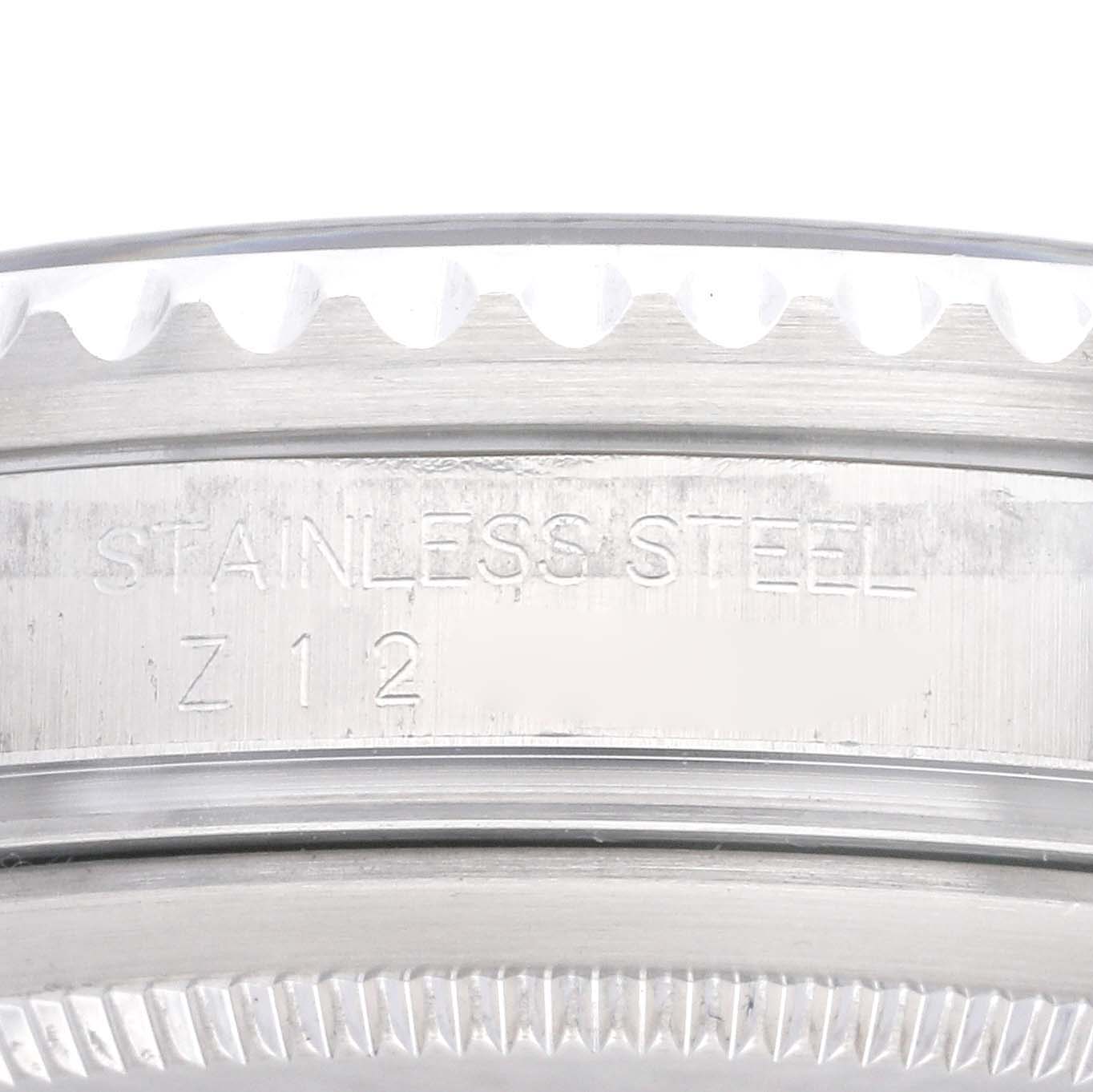 This image shows a close-up of the stainless steel case back of a Rolex GMT-Master 16710 Men's Stainless Steel Black Dial 16710 Men's Stainless Steel Black Dial watch.