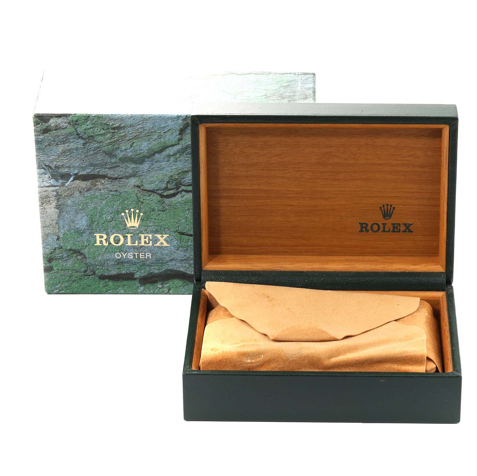 This image shows the open box for a Rolex GMT-Master 16710 Men's Stainless Steel Black Dial 16710 Men's Stainless Steel Black Dial watch with its outer packaging and interior watch cushion visible.