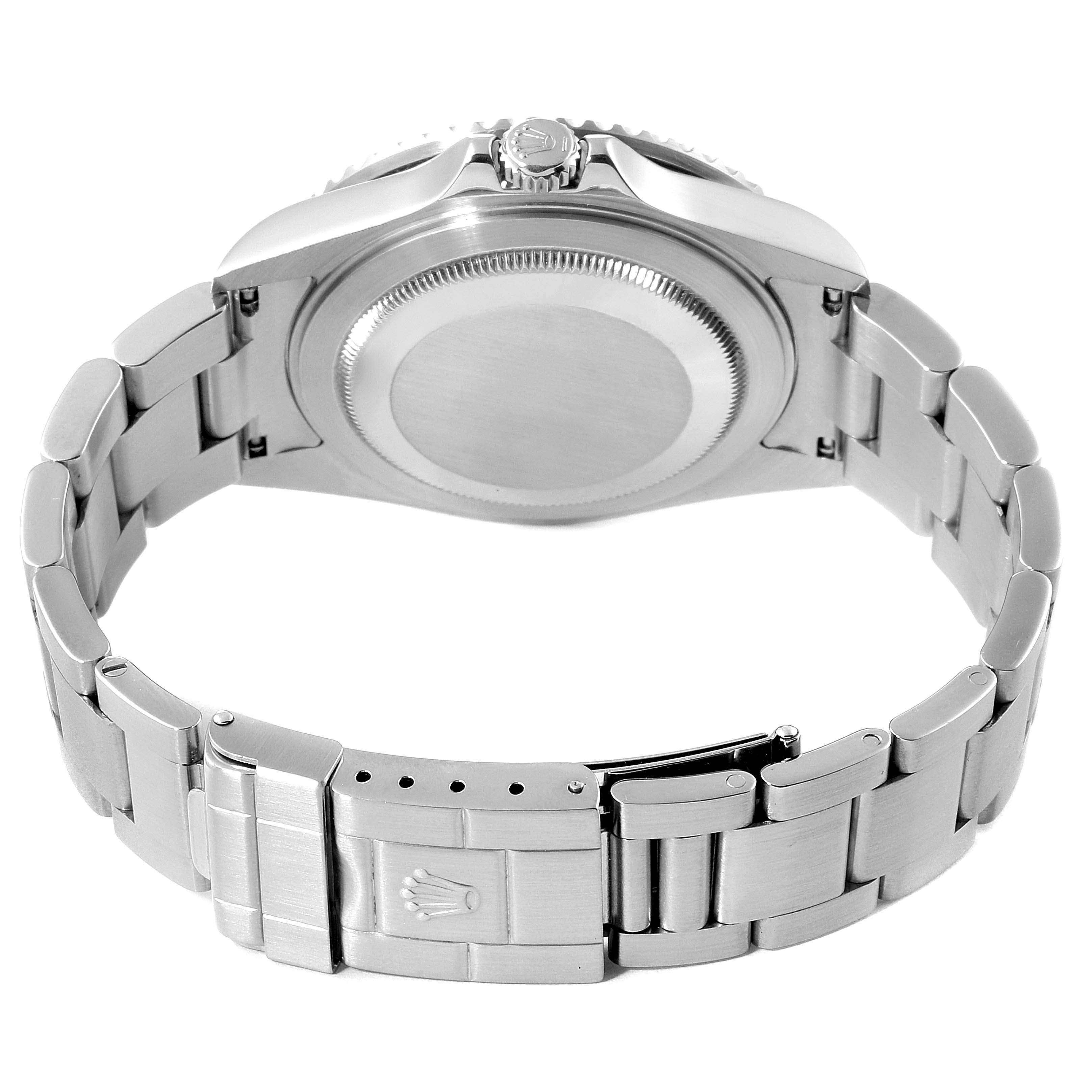 The image shows the back and clasp of a Rolex GMT-Master 16710 Men
s Stainless Steel Black Dial 16710 Men
s Stainless Steel Black Dial watch from a rear angle.