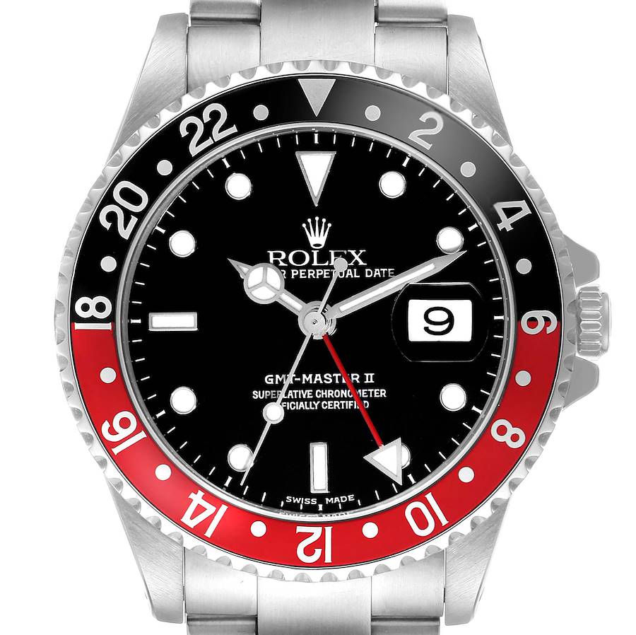 Rolex GMT Master II Black Red Coke Bezel Steel Mens Watch 16710 Box Papers SwissWatchExpo