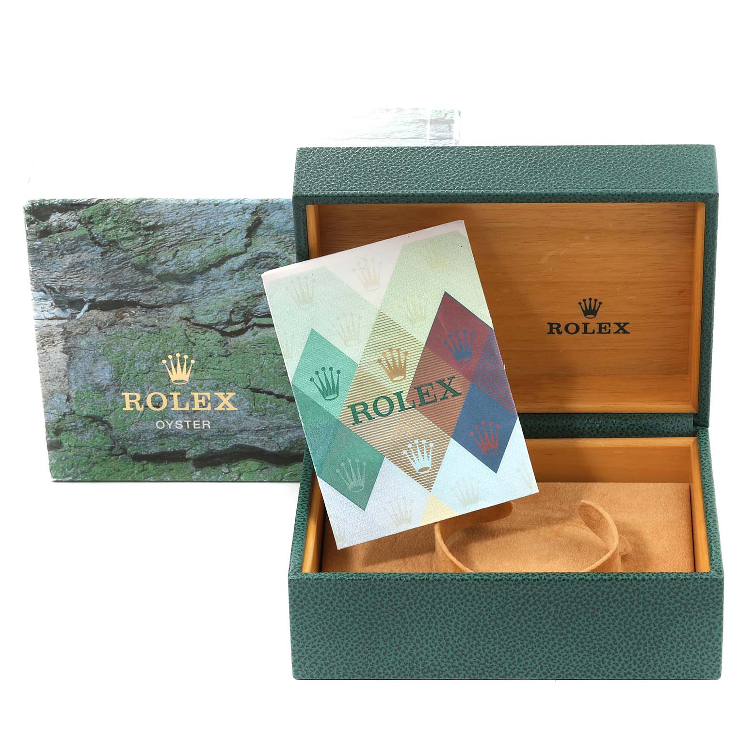 The image shows the packaging and manual for a Rolex GMT-Master 16710 Men's Stainless Steel Black Dial 16710 Men's Stainless Steel Black Dial, including the outer box, inner box, and a booklet.