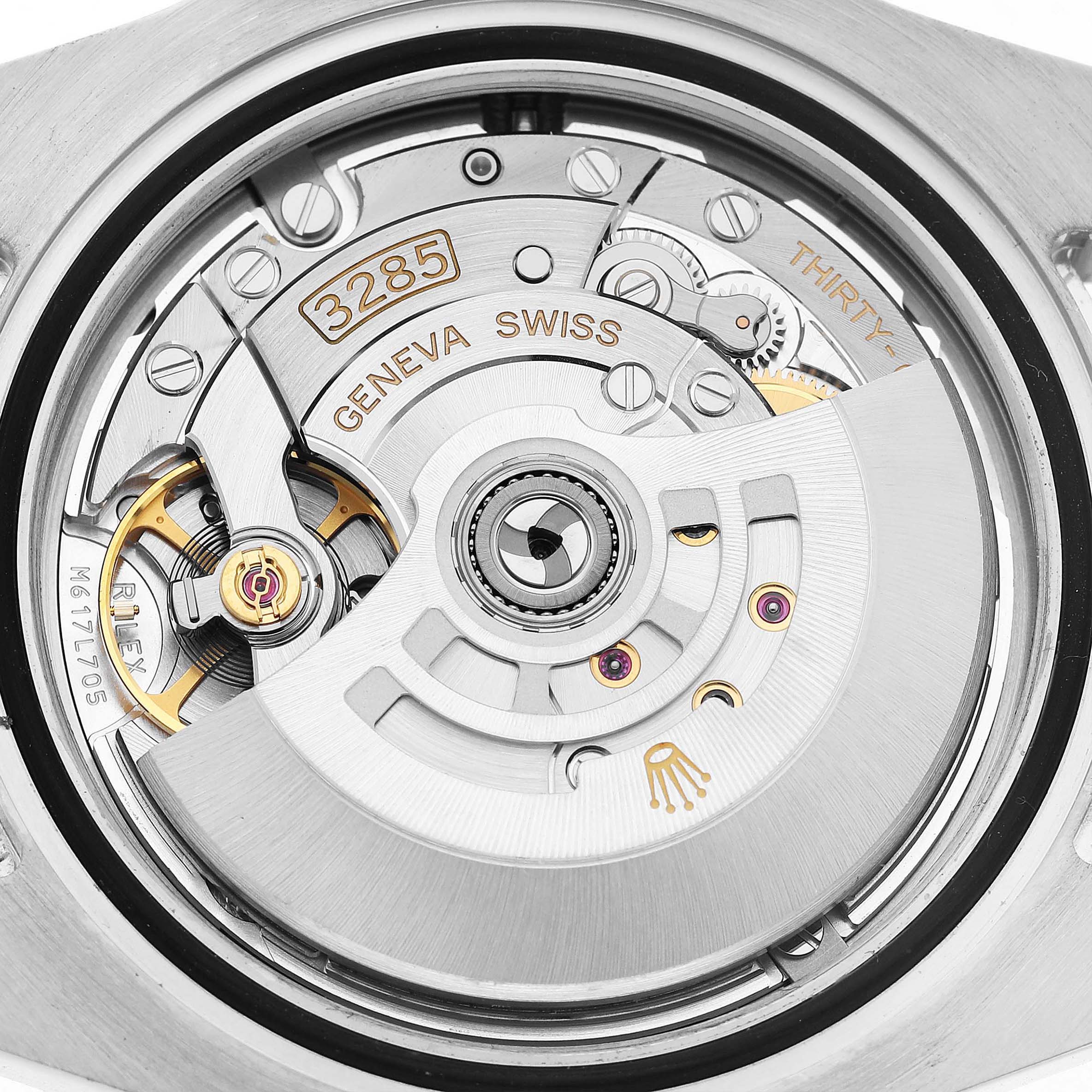 The image shows the movement of a Rolex GMT-Master 126710BLRO Men's Stainless Steel Black Dial watch, specifically the caliber 3285, captured from the back.