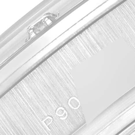 The image shows a close-up of the bracelet clasp of a Rolex Pearlmaster 80319 Women's White Gold Mother of Pearl Dial 80319 Women's White Gold Mother of Pearl Dial watch, highlighting the engraved serial number.