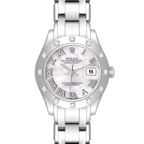 Photo of Rolex Masterpiece Pearlmaster White Gold Mother of Pearl Diamond Ladies Watch 80319