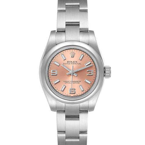 Photo of Rolex Nondate Salmon Dial Oyster Bracelet Steel Ladies Watch 176200 Box Card