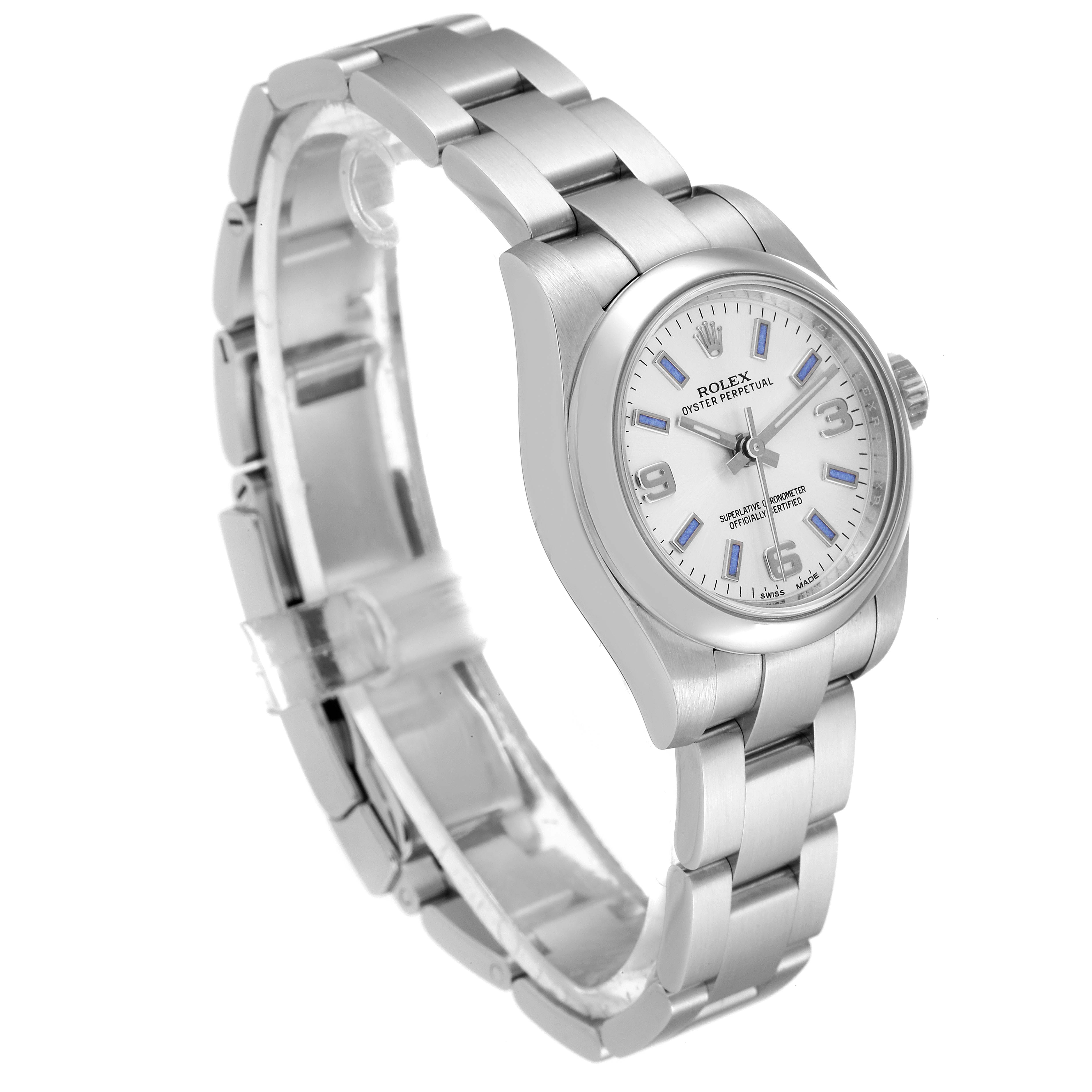 The image shows a Rolex Oyster Perpetual 176200 Women's Stainless Steel Silver Dial 176200 Women's Stainless Steel Silver Dial watch at a three-quarter angle, highlighting its face, case, and bracelet.