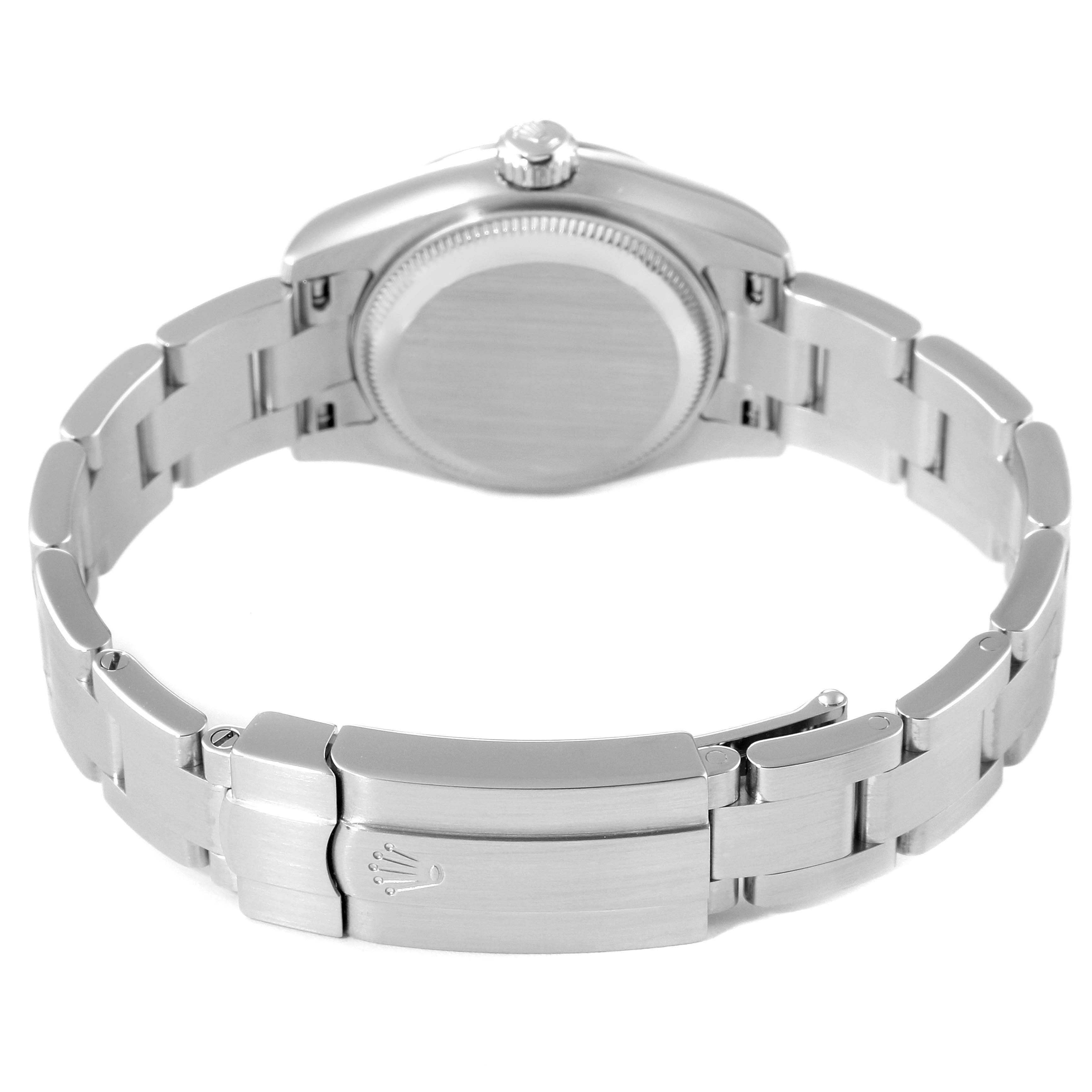 The image shows the back view of a Rolex Oyster Perpetual 176200 Women's Stainless Steel Silver Dial 176200 Women's Stainless Steel Silver Dial watch, highlighting the bracelet and clasp.