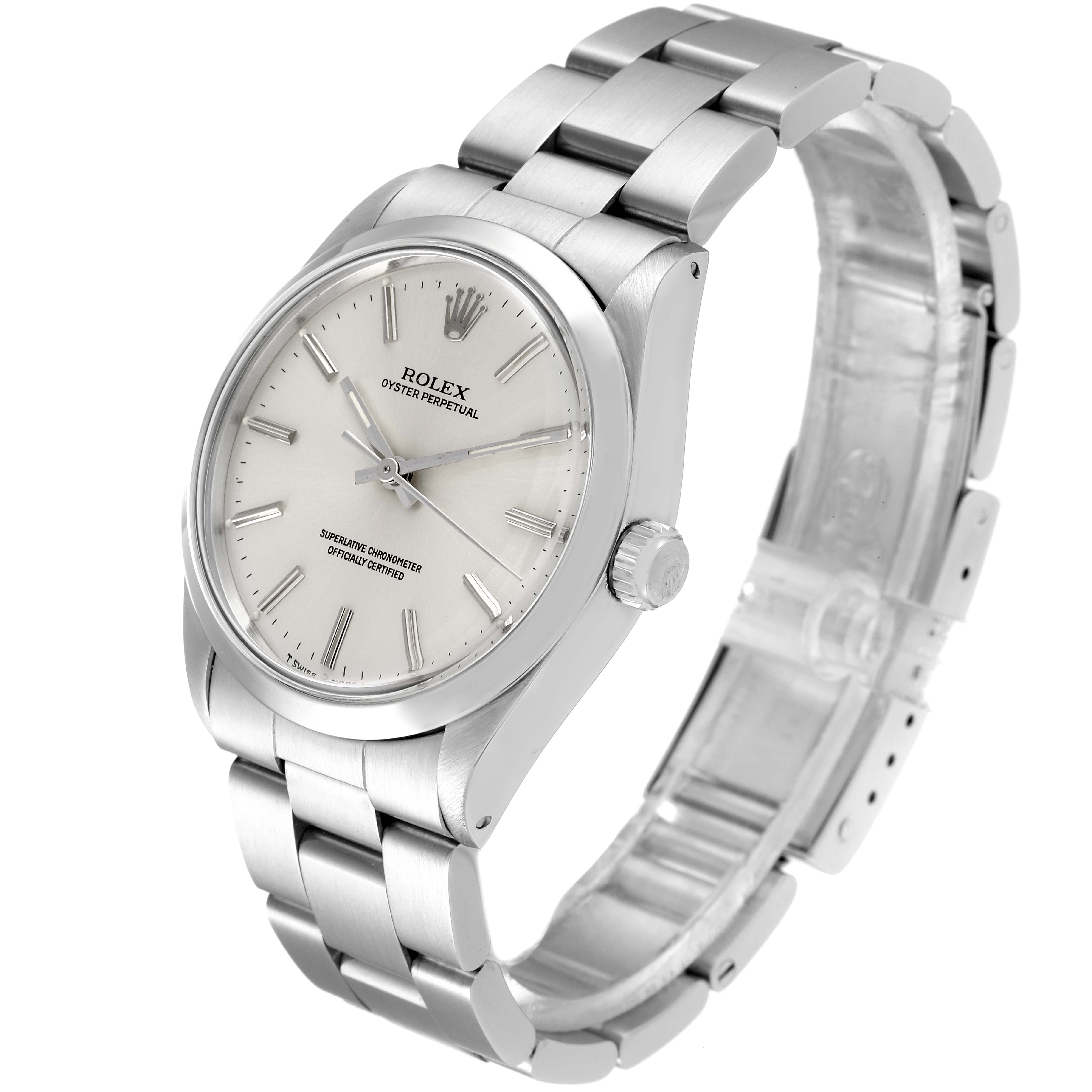 The Rolex Vintage Collection 1002 Men
s Stainless Steel Silver Dial 1002 Men
s Stainless Steel Silver Dial model is shown at a 3/4 angle, highlighting the face, crown, and bracelet.