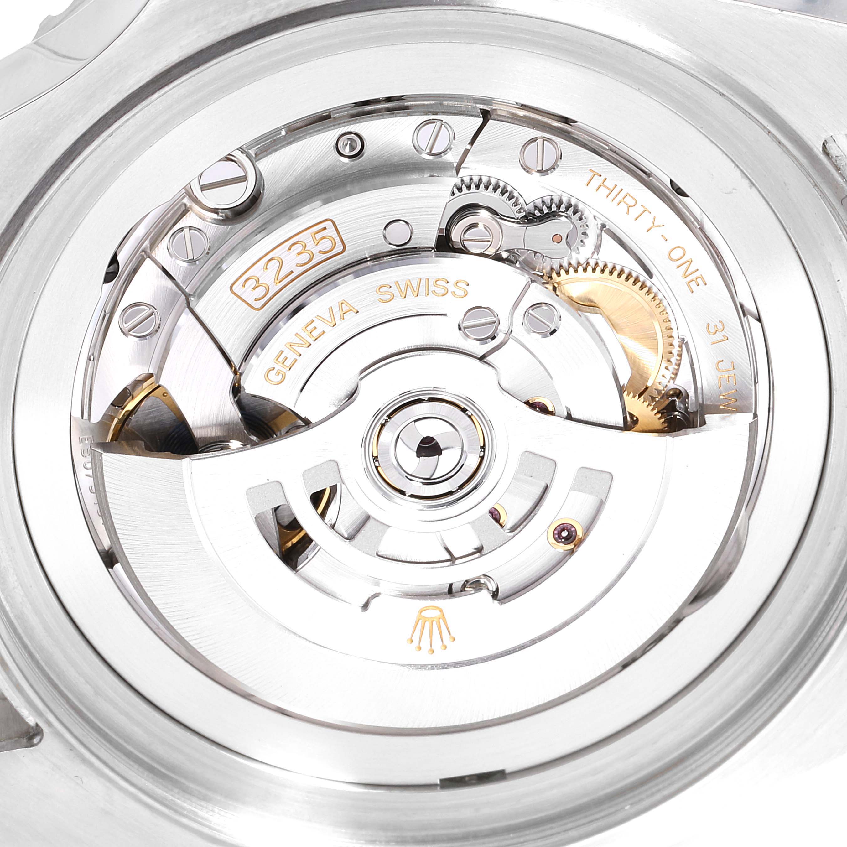 The image shows a close-up angle of the movement and internal components of a Rolex Sea-Dweller 126660 Men
s Stainless Steel Blue Dial 126660 Men
s Stainless Steel Blue Dial.