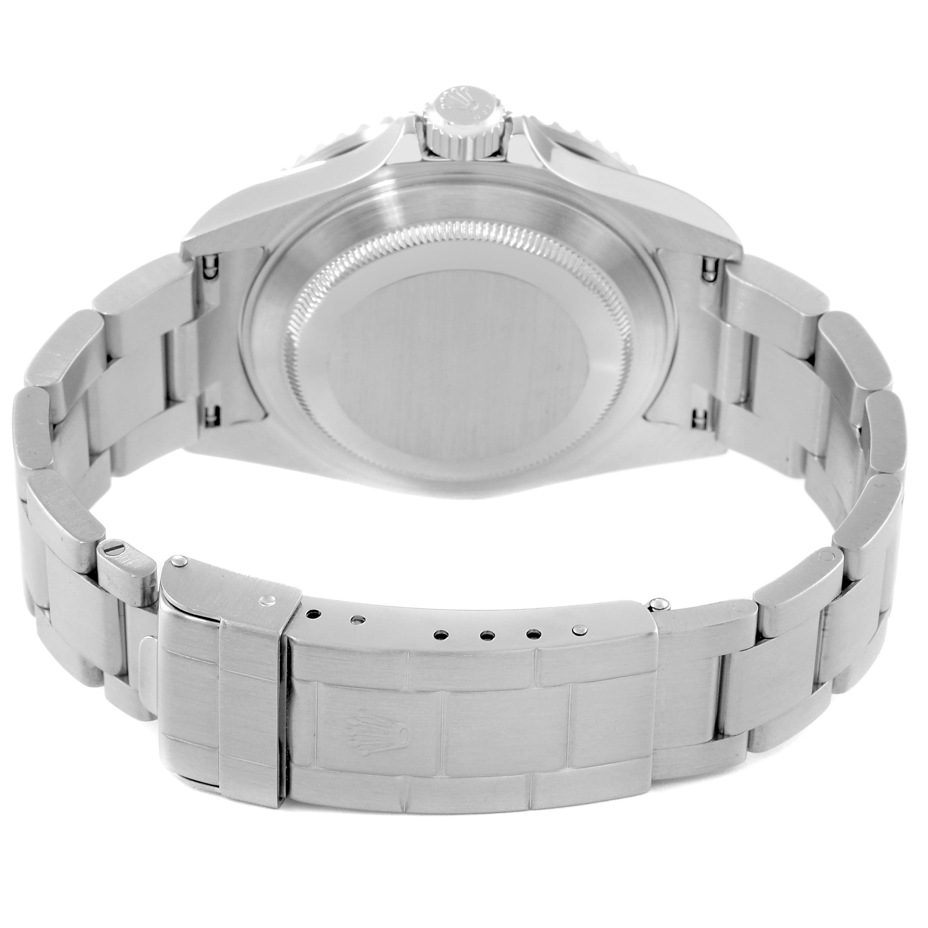 This image shows the back case and bracelet of a Rolex Submariner 16610 Men's Stainless Steel Black Dial 16610 Men's Stainless Steel Black Dial watch from a rear angle.