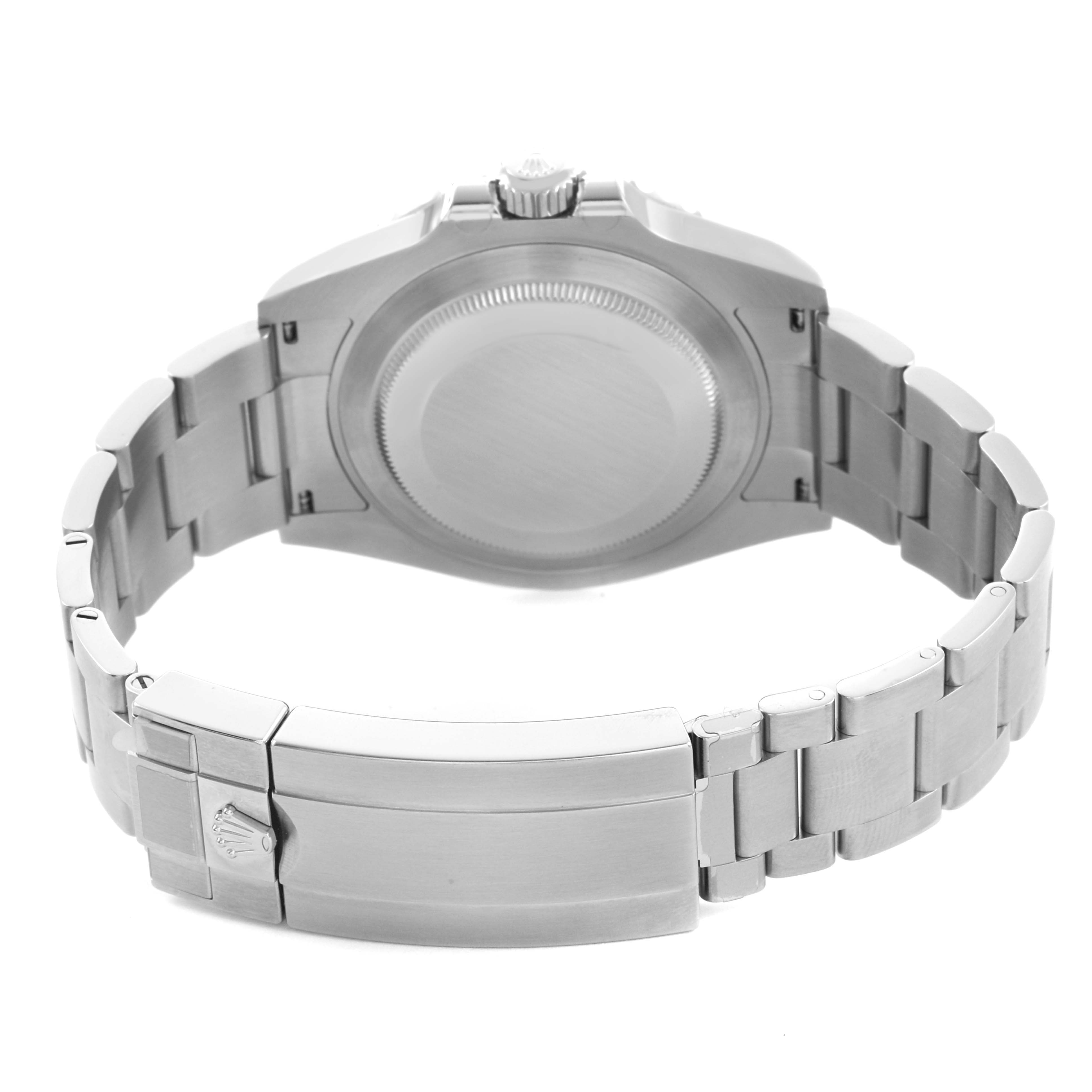The image shows the back case and clasp of a Rolex Submariner 126610LV Men's Stainless Steel Black Dial watch from a rear angle.
