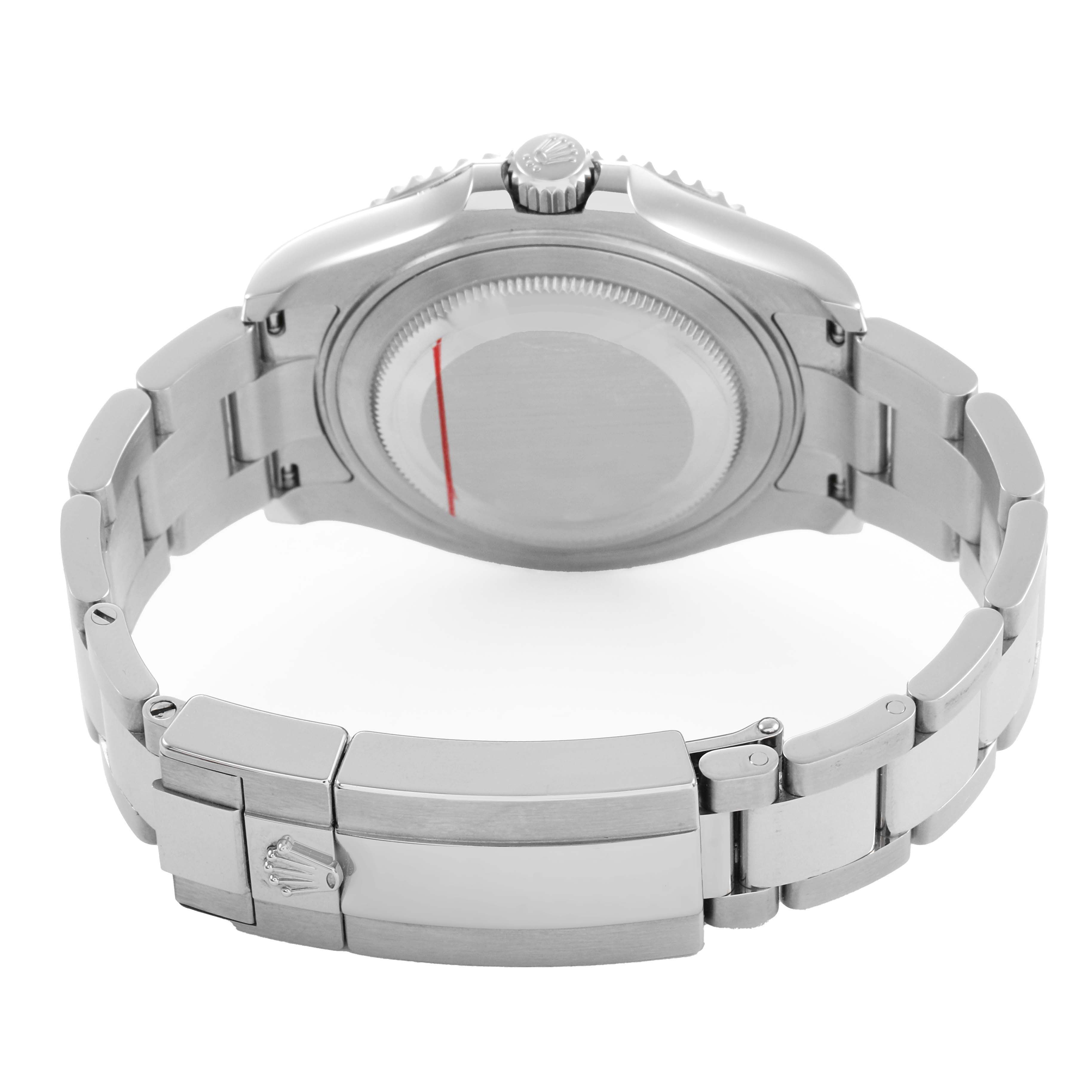 The image shows the back and clasp of a Rolex Yacht-Master 268622 Men's Stainless Steel Silver Dial watch at a rear angle.