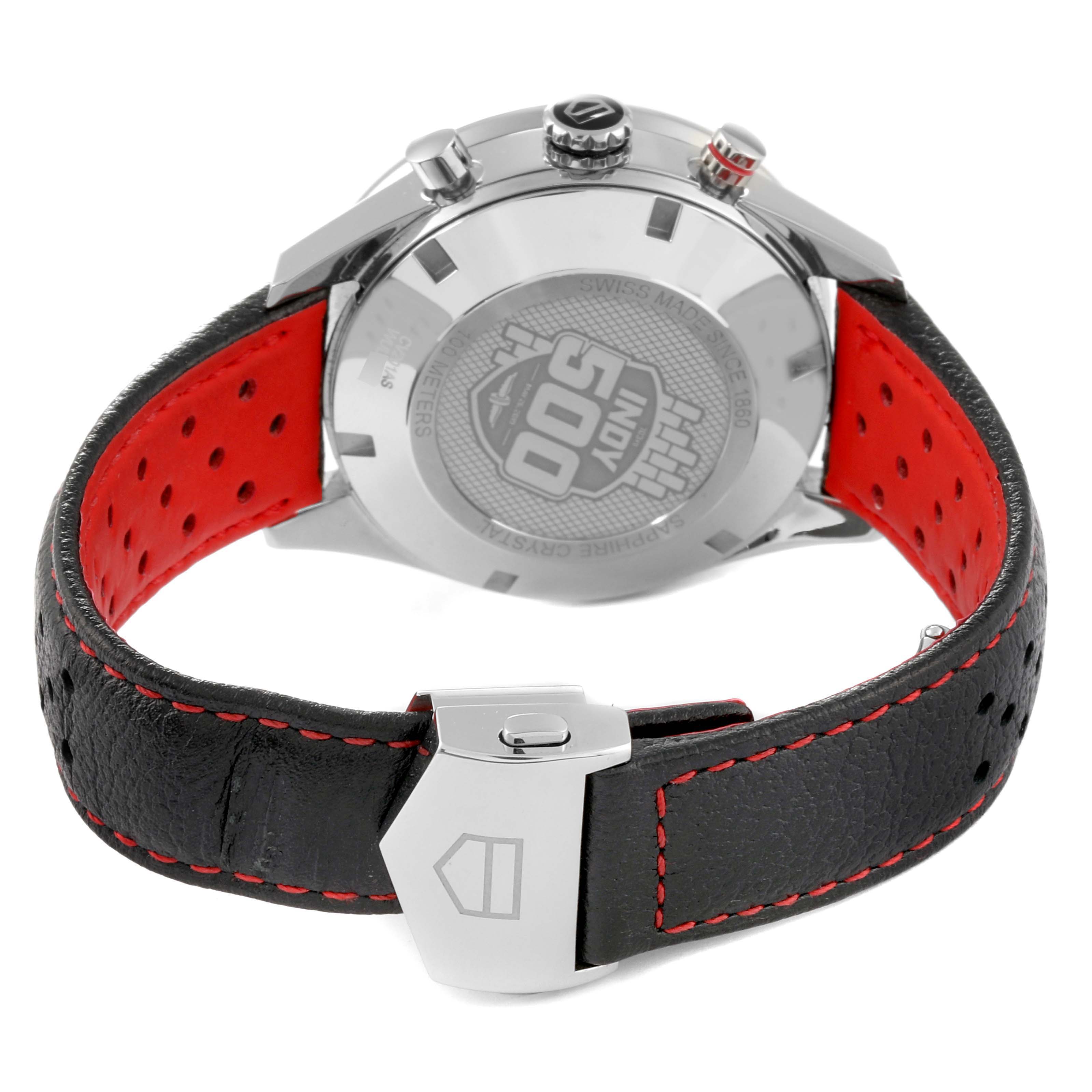 This image shows the back, clasp, and partial side view of the Tag Heuer Limited Edition CV201AS Men's Stainless Steel Black Dial CV201AS Men's Stainless Steel Black Dial watch, highlighting its strap interior.