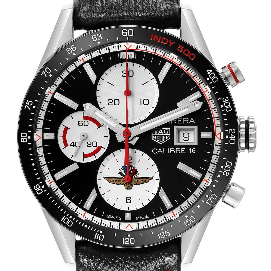 Tag Heuer Carrera Calibre 16 Indy 500 Limited Edition Steel Mens Watch CV201AS Box Card SwissWatchExpo