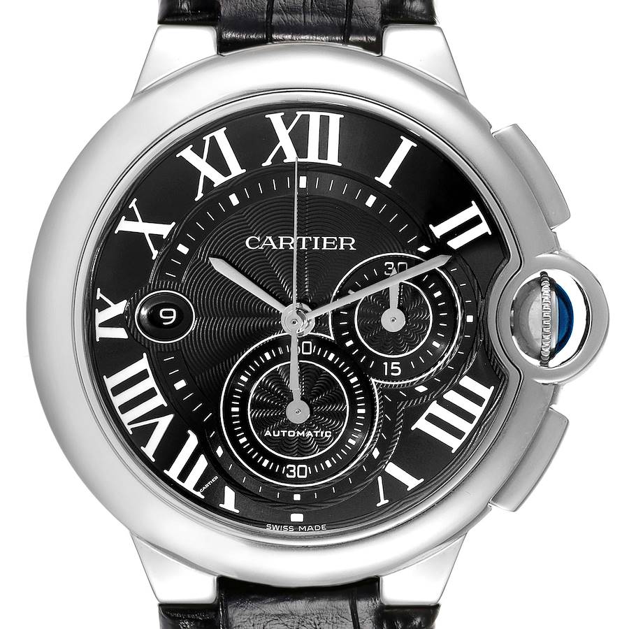 Cartier Ballon Bleu Black Dial Chronograph Steel Mens Watch W6920052 Box Papers SwissWatchExpo