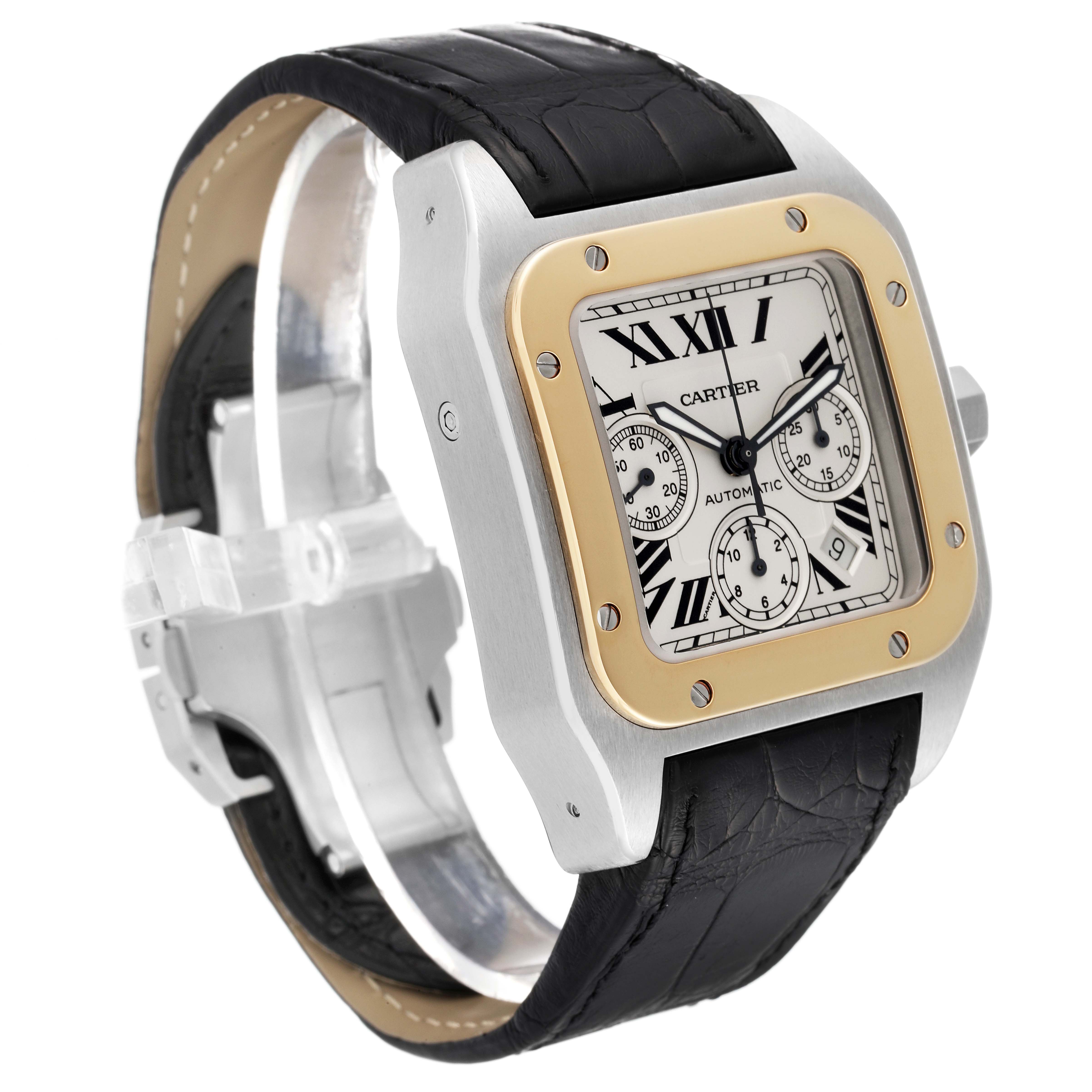 Cartier Santos 100 XL Steel Yellow Gold Chronograph Mens Watch W20091X7 ...