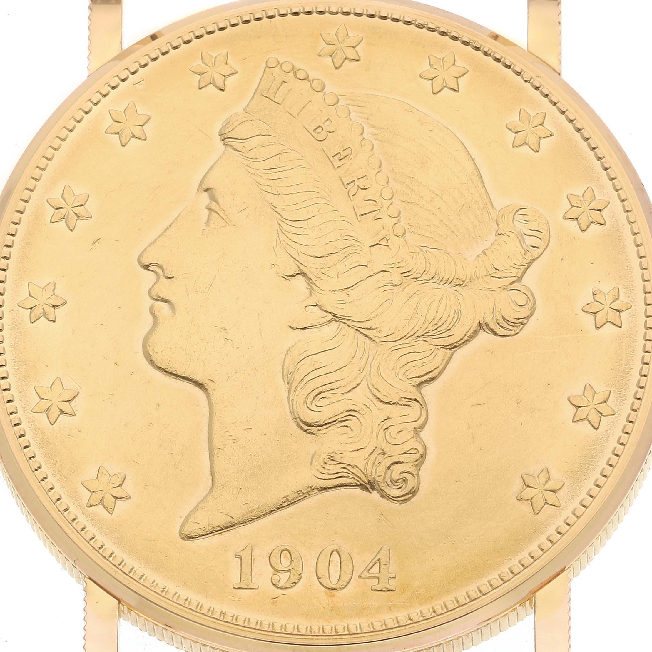 The image shows the dial of a Corum Coin Watch 1904 Men's Yellow Gold Champagne Dial 1904 Men's Yellow Gold Champagne Dial model from a top-down angle.