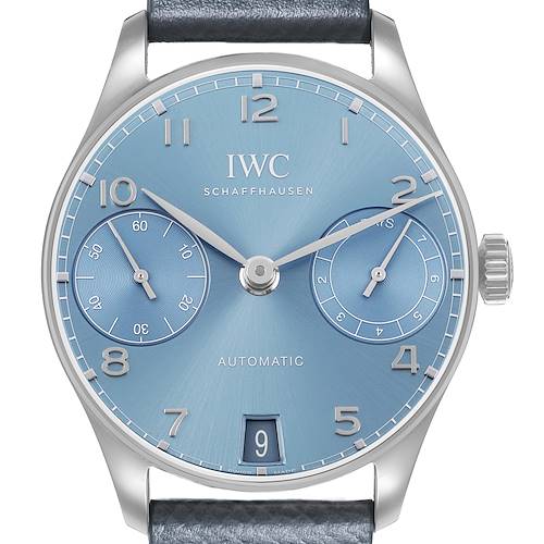 IWC Portugieser Automatic 42 White Gold Blue Dial Mens Watch IW501708 Box Card
