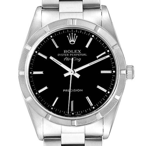 Photo of Rolex Air King Engine Turned Bezel Black Dial Steel Mens Watch 14010