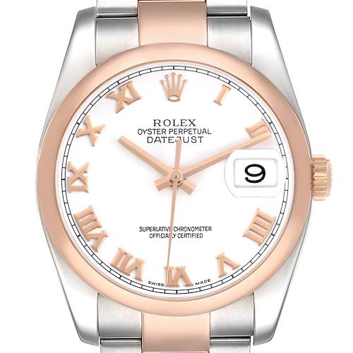 Rolex Datejust 36 Steel Rose Gold White Roman Dial Mens Watch 116201