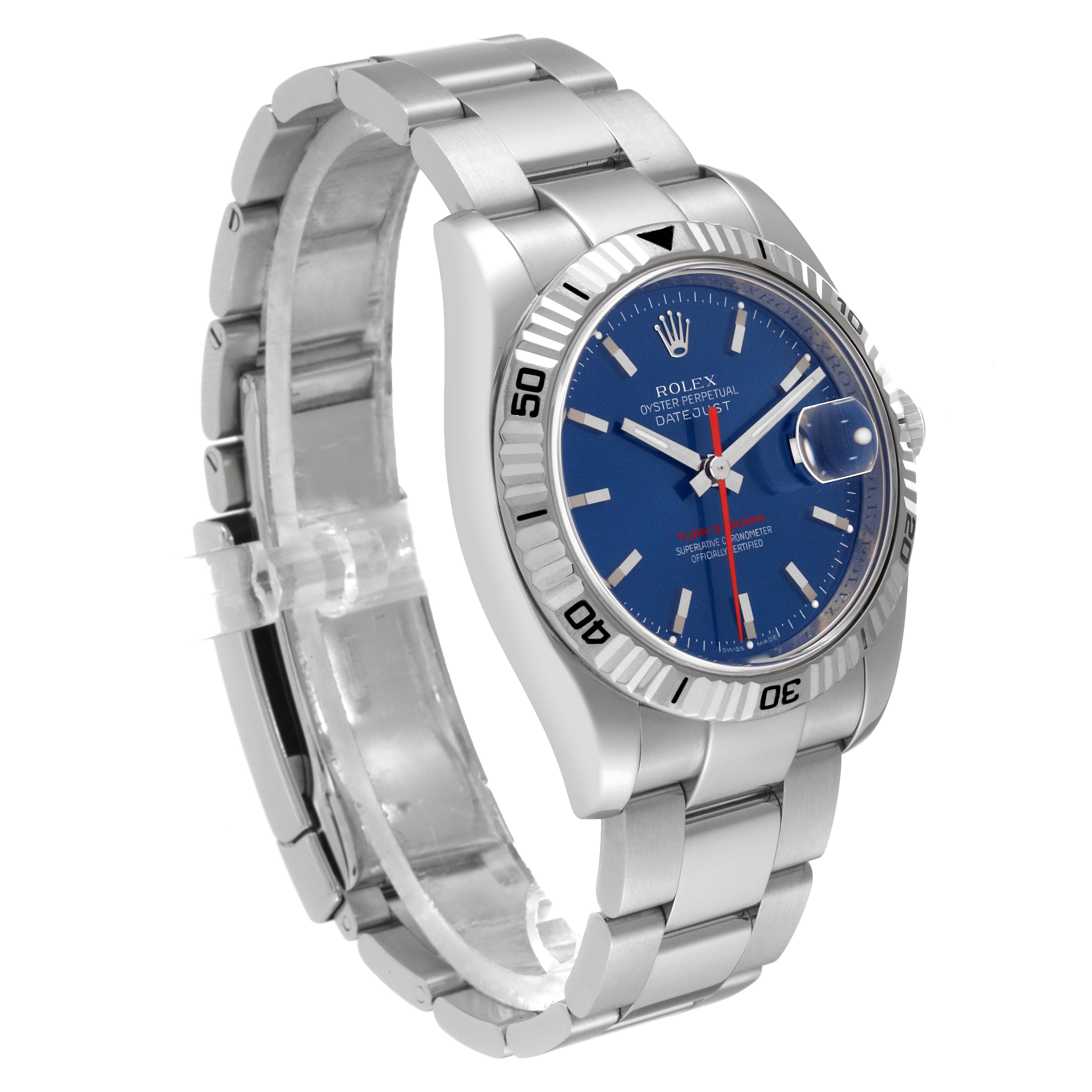 The image shows a Rolex Turn-o-Graph 116264 Men
s Stainless Steel Blue Dial 116264 Men
s Stainless Steel Blue Dial watch at a slight angle, capturing the face, bezel, and bracelet.