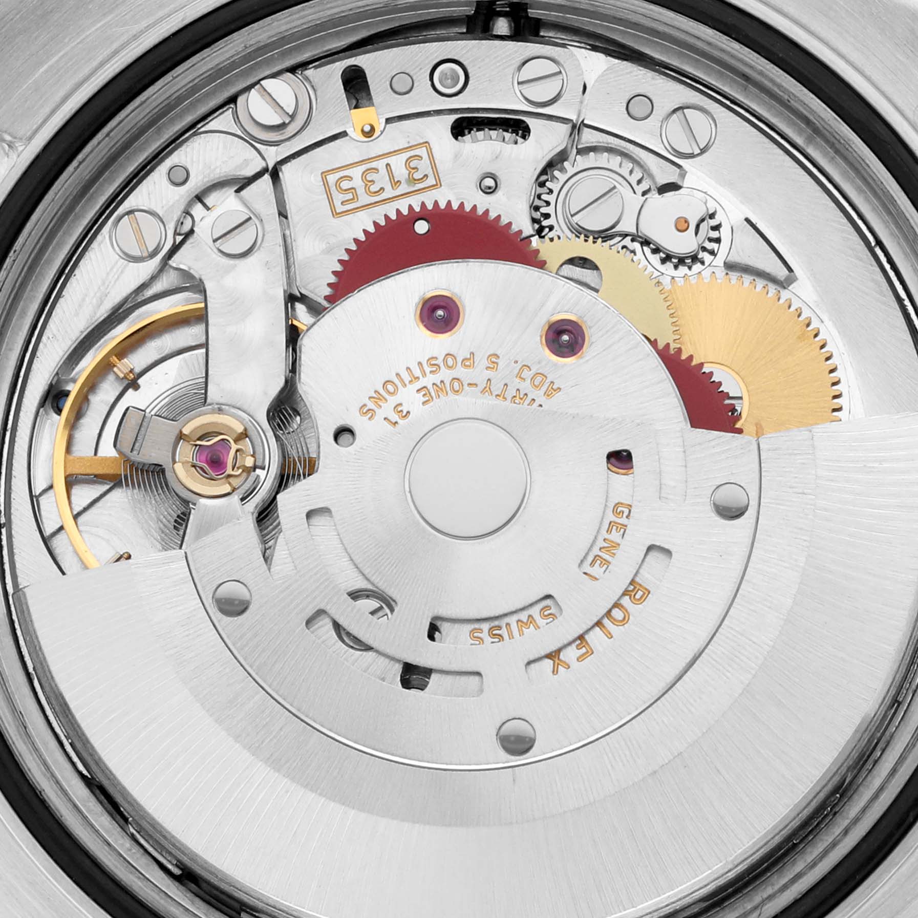 This image shows the internal movement of a Rolex Turn-o-Graph 116264 Men
s Stainless Steel Blue Dial 116264 Men
s Stainless Steel Blue Dial watch, focusing on the gears and mechanical components.