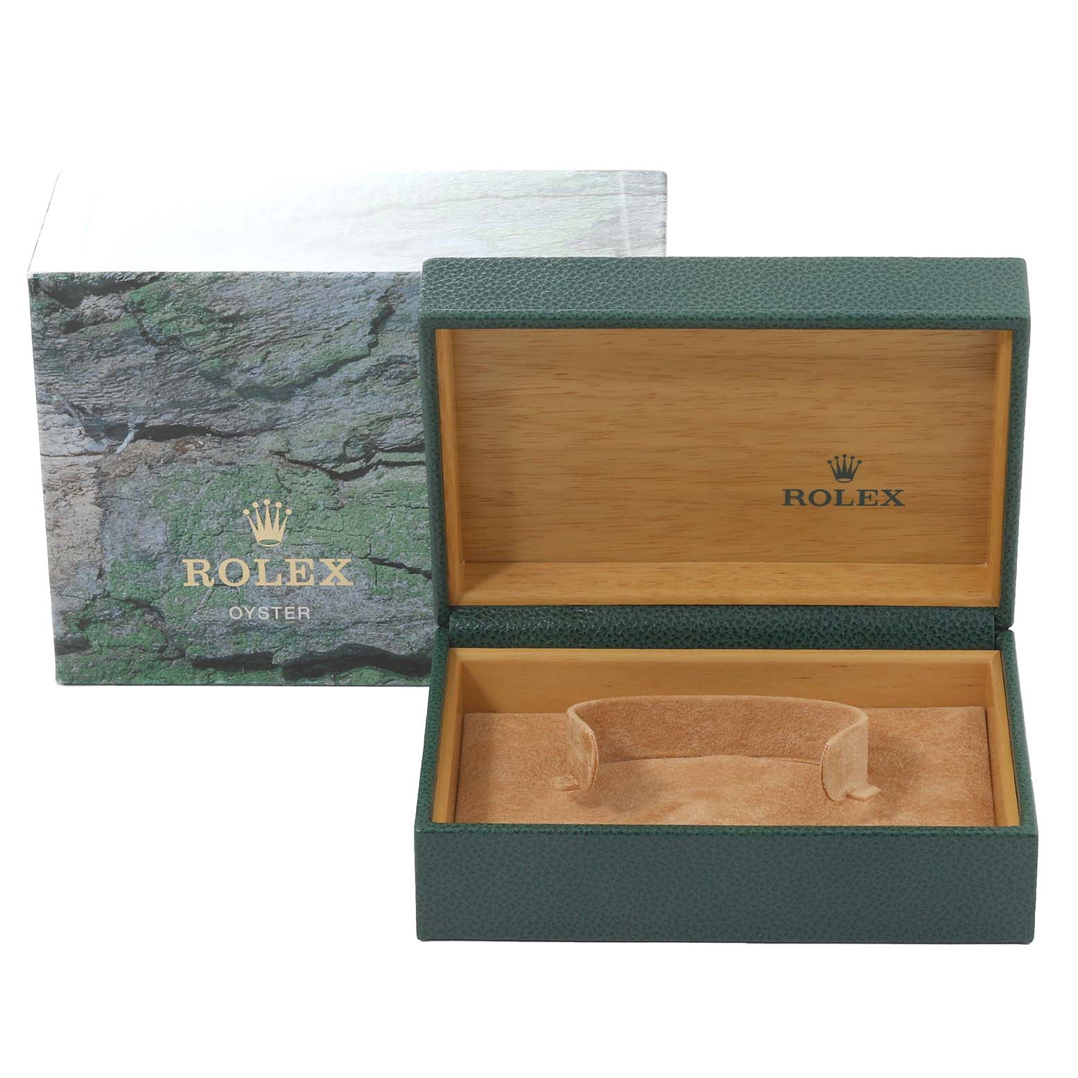 This image shows the opened packaging box for the Rolex Turn-o-Graph 116264 Men
s Stainless Steel Blue Dial 116264 Men
s Stainless Steel Blue Dial watch, displaying its interior and the outer case.