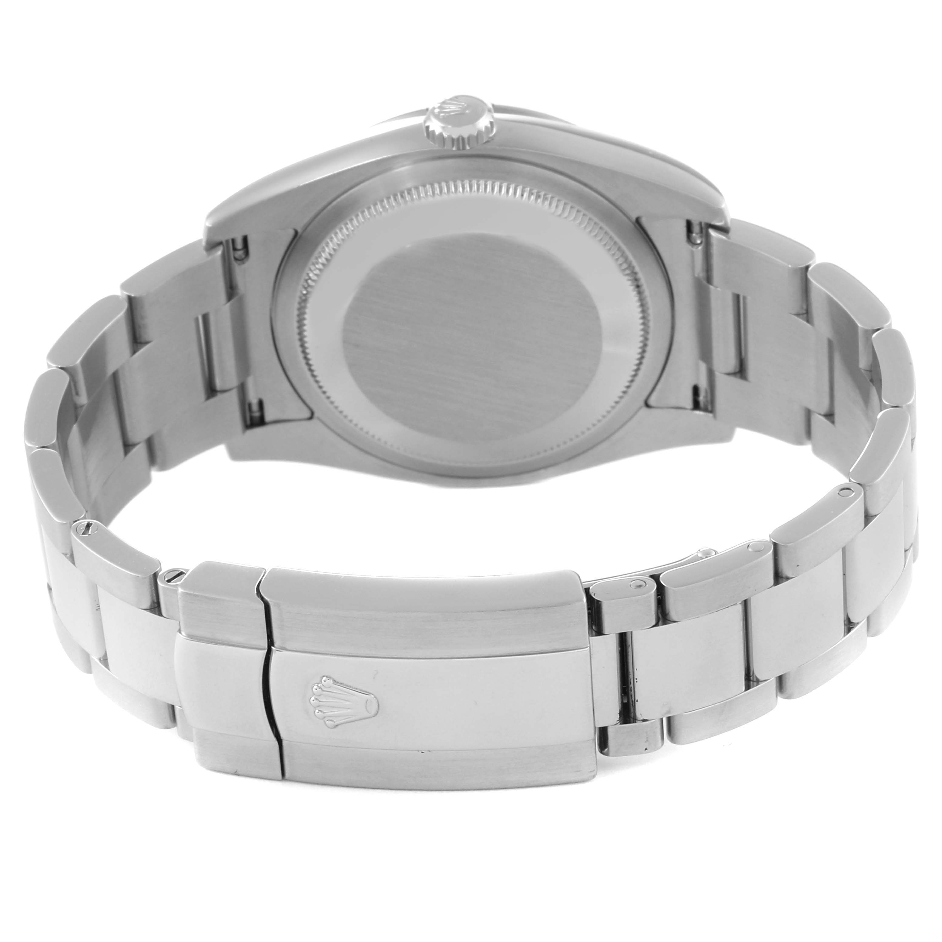 The image shows the back and clasp of a Rolex Turn-o-Graph 116264 Men
s Stainless Steel Blue Dial 116264 Men
s Stainless Steel Blue Dial watch at an angle highlighting the bracelet and case back.