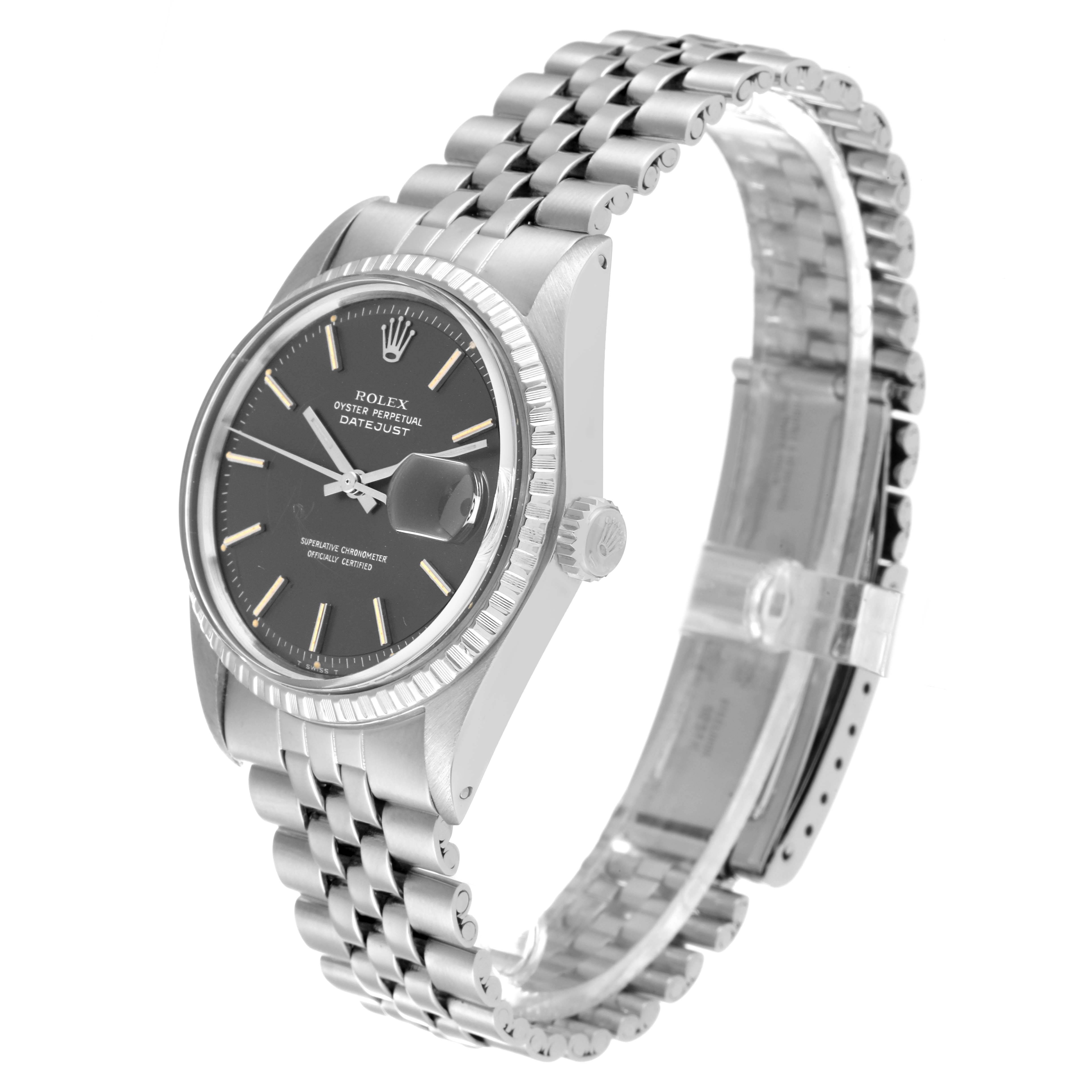 The image shows a Rolex Vintage Collection 1603 Men's Stainless Steel Grey Dial 1603 Men's Stainless Steel Grey Dial watch at a three-quarter angle, highlighting the face, bezel, crown, and metal bracelet.