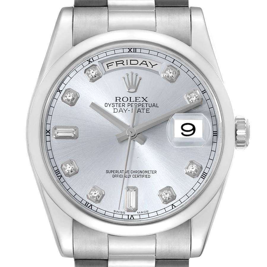 Rolex Day Date President Platinum Glacier Blue Diamond Dial Mens Watch 118206 SwissWatchExpo