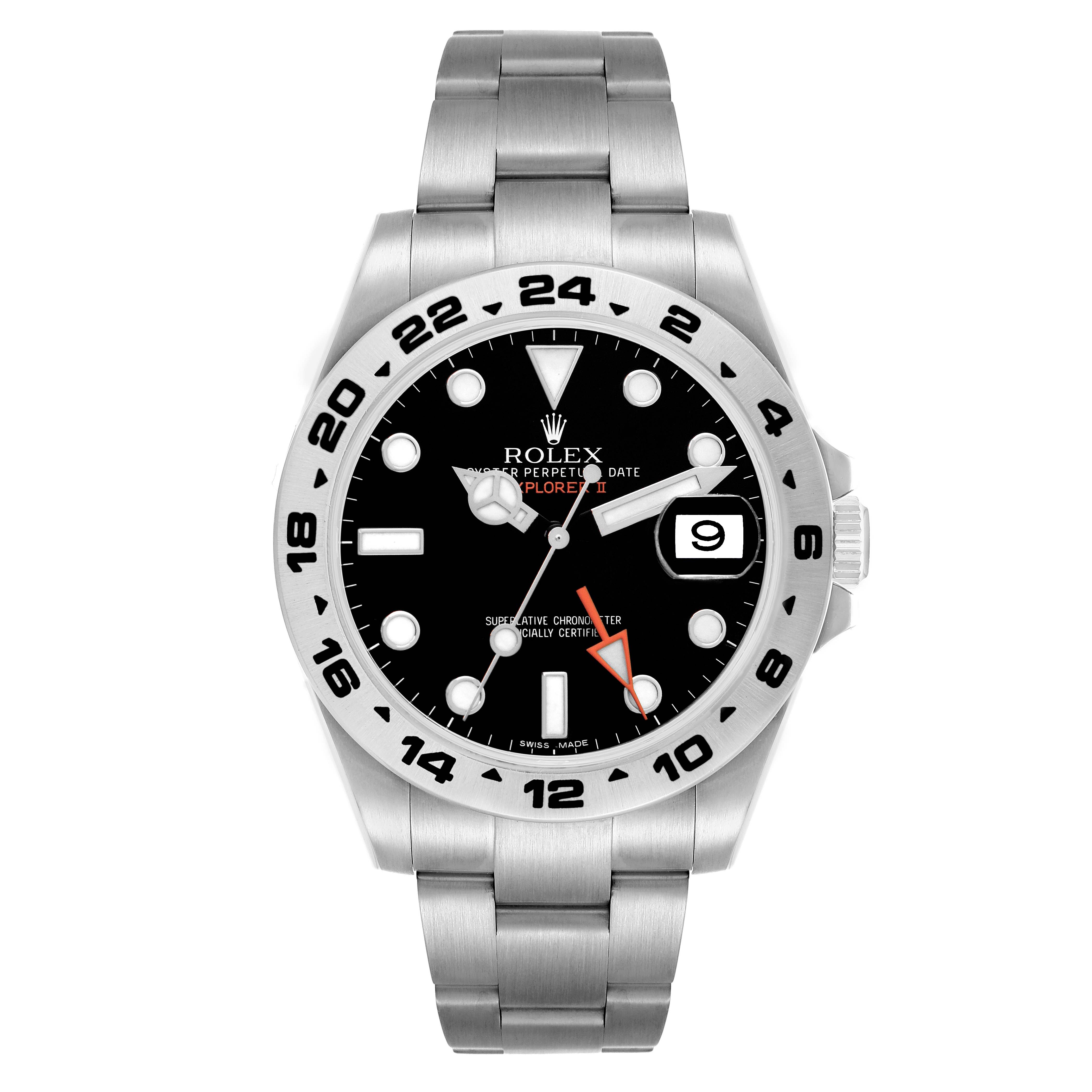 The Rolex Explorer 216570 Men
s Stainless Steel Black Dial watch is shown from a front-facing angle, displaying the dial, bezel, and bracelet.