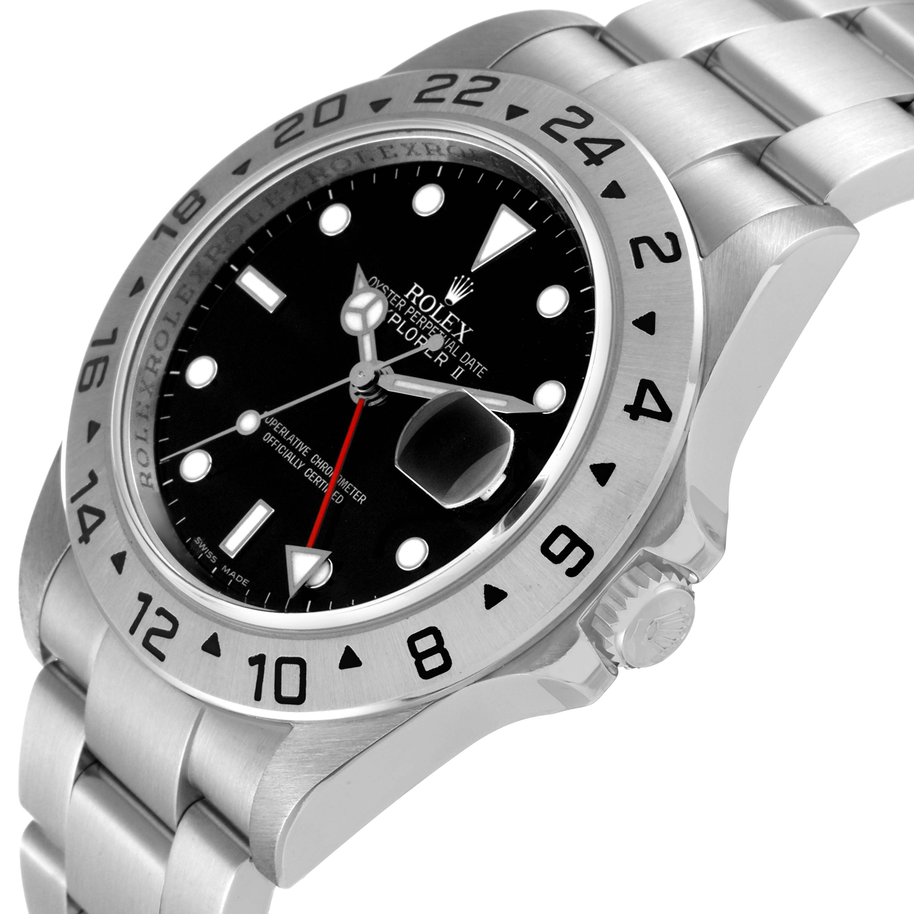 The image shows a side angle of a Rolex Explorer 16570 Men's Stainless Steel Black Dial 16570 Men's Stainless Steel Black Dial watch, highlighting the bezel, dial, hands, and bracelet.