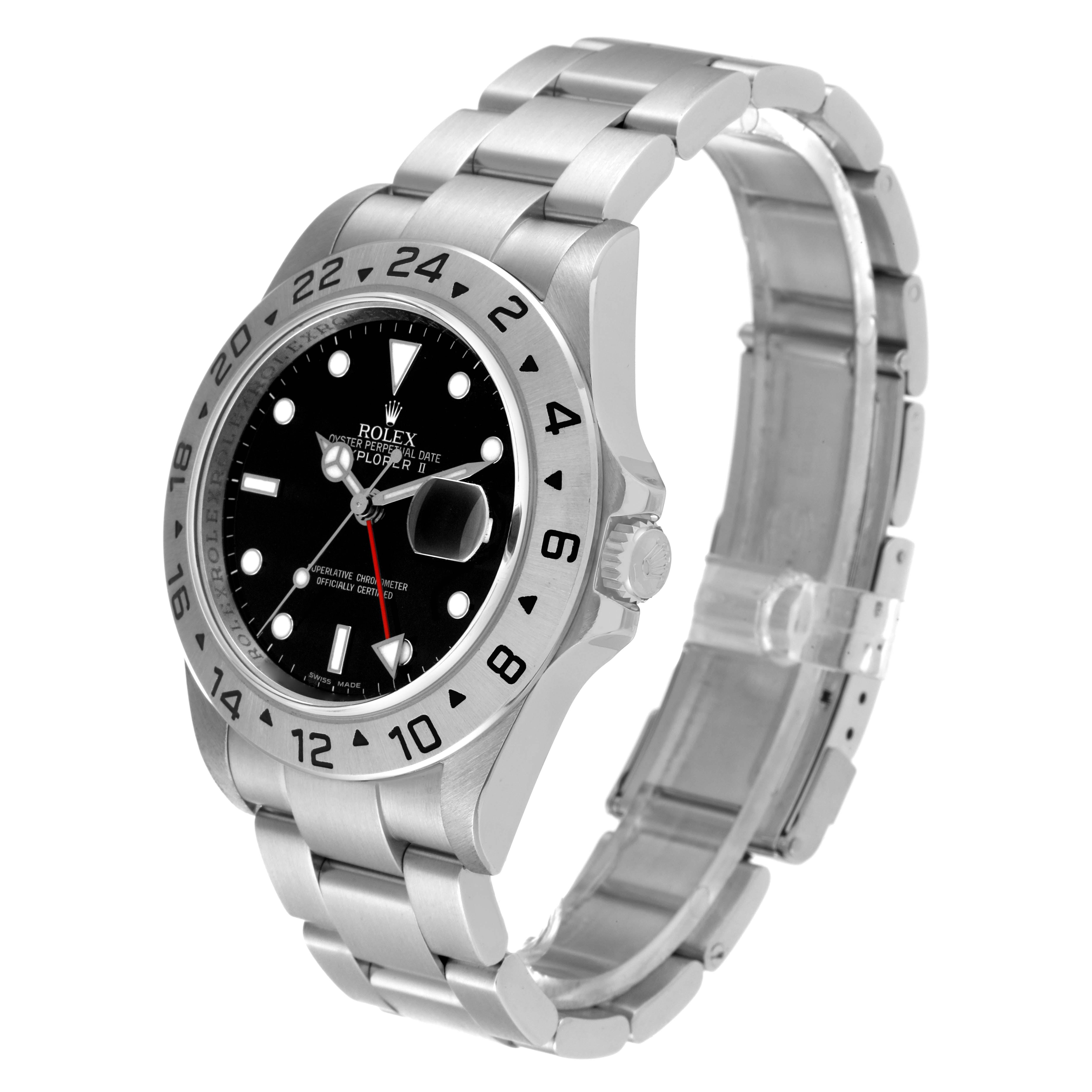 The image shows a Rolex Explorer 16570 Men's Stainless Steel Black Dial 16570 Men's Stainless Steel Black Dial watch at a three-quarter angle, highlighting its bezel, dial, hands, and bracelet.