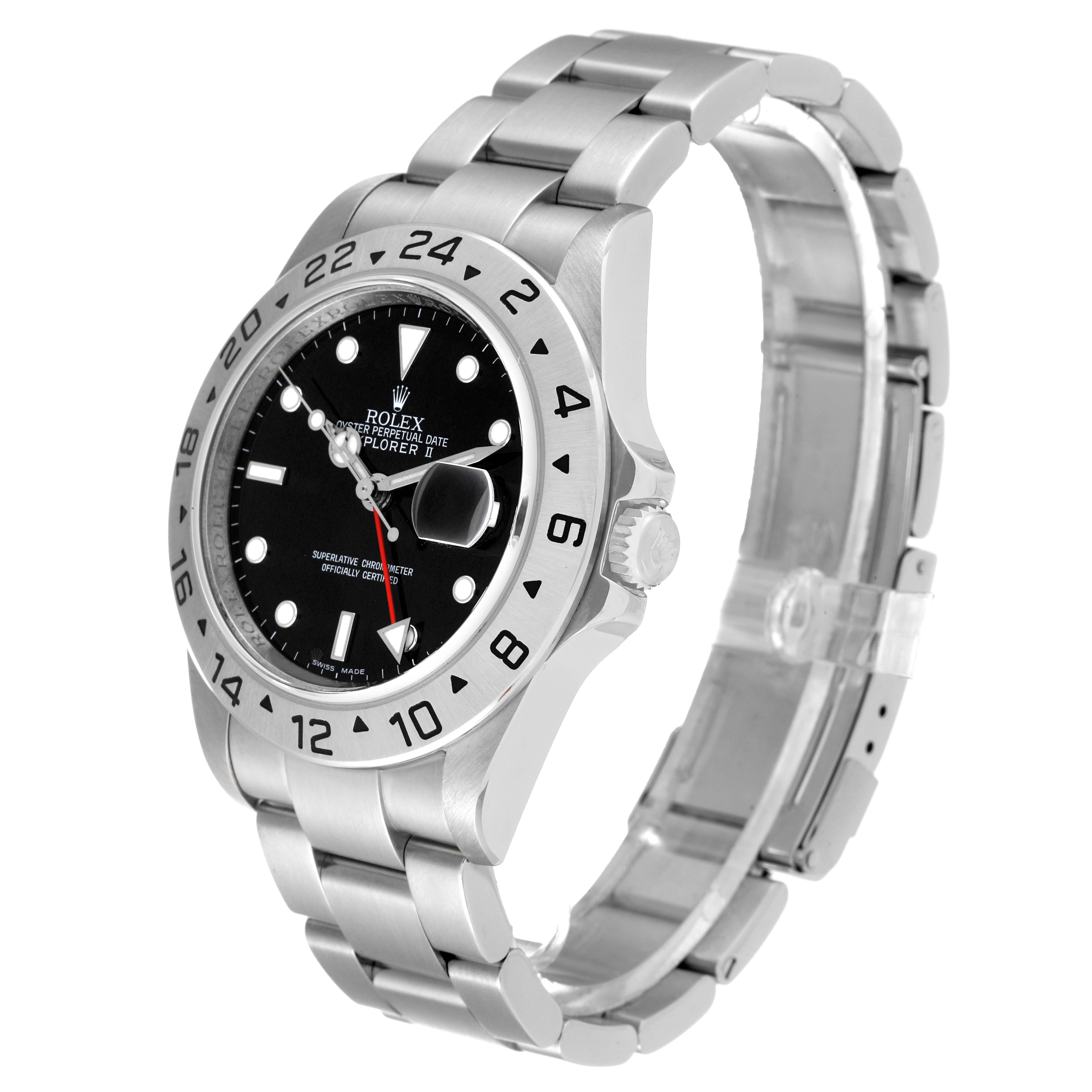 The image shows a side angle of a Rolex Explorer 16570 Men's Stainless Steel Black Dial 16570 Men's Stainless Steel Black Dial watch, displaying the face, bezel, crown, and metal bracelet.