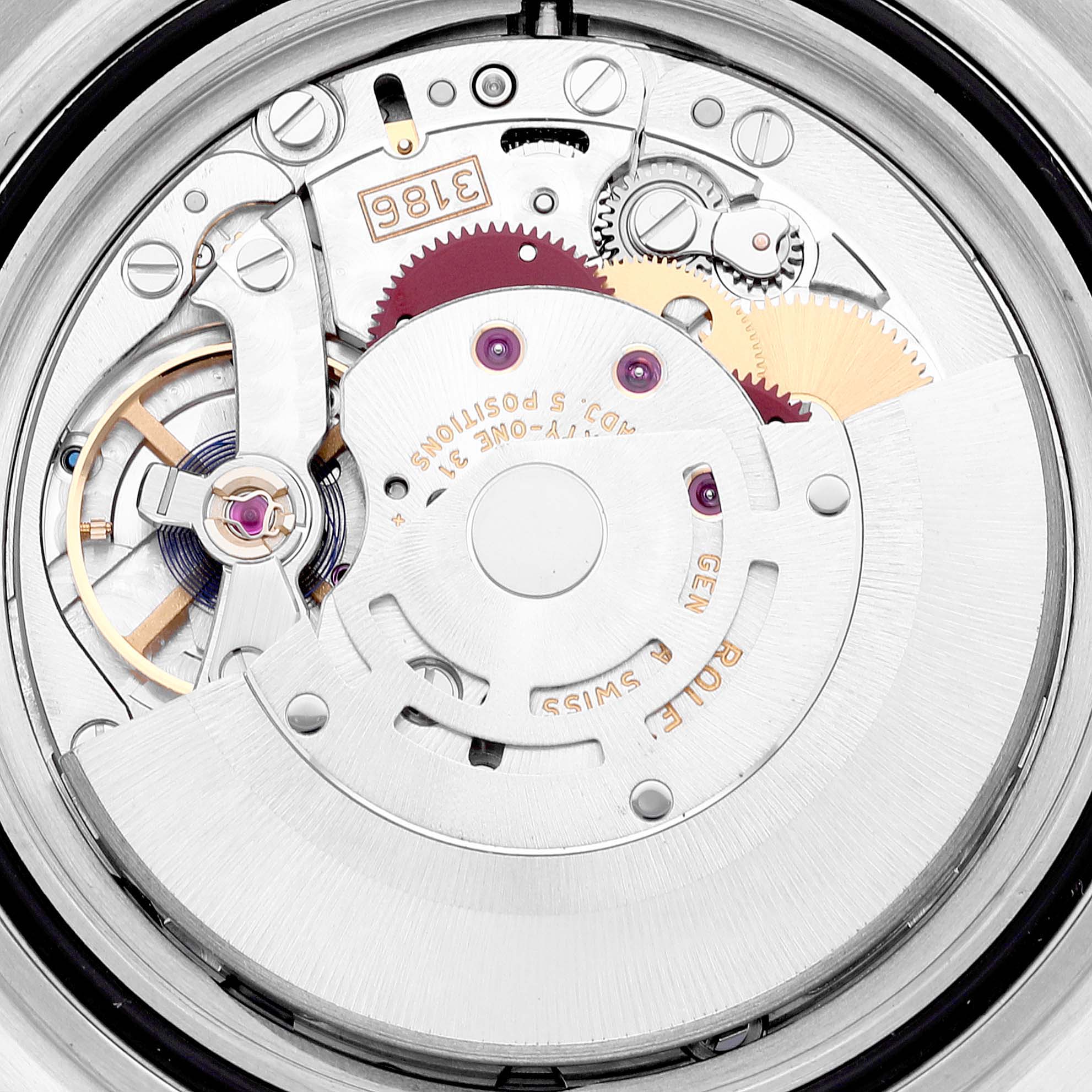 This image shows the internal mechanical movement of a Rolex Explorer 16570 Men's Stainless Steel Black Dial 16570 Men's Stainless Steel Black Dial watch, viewed from the back.