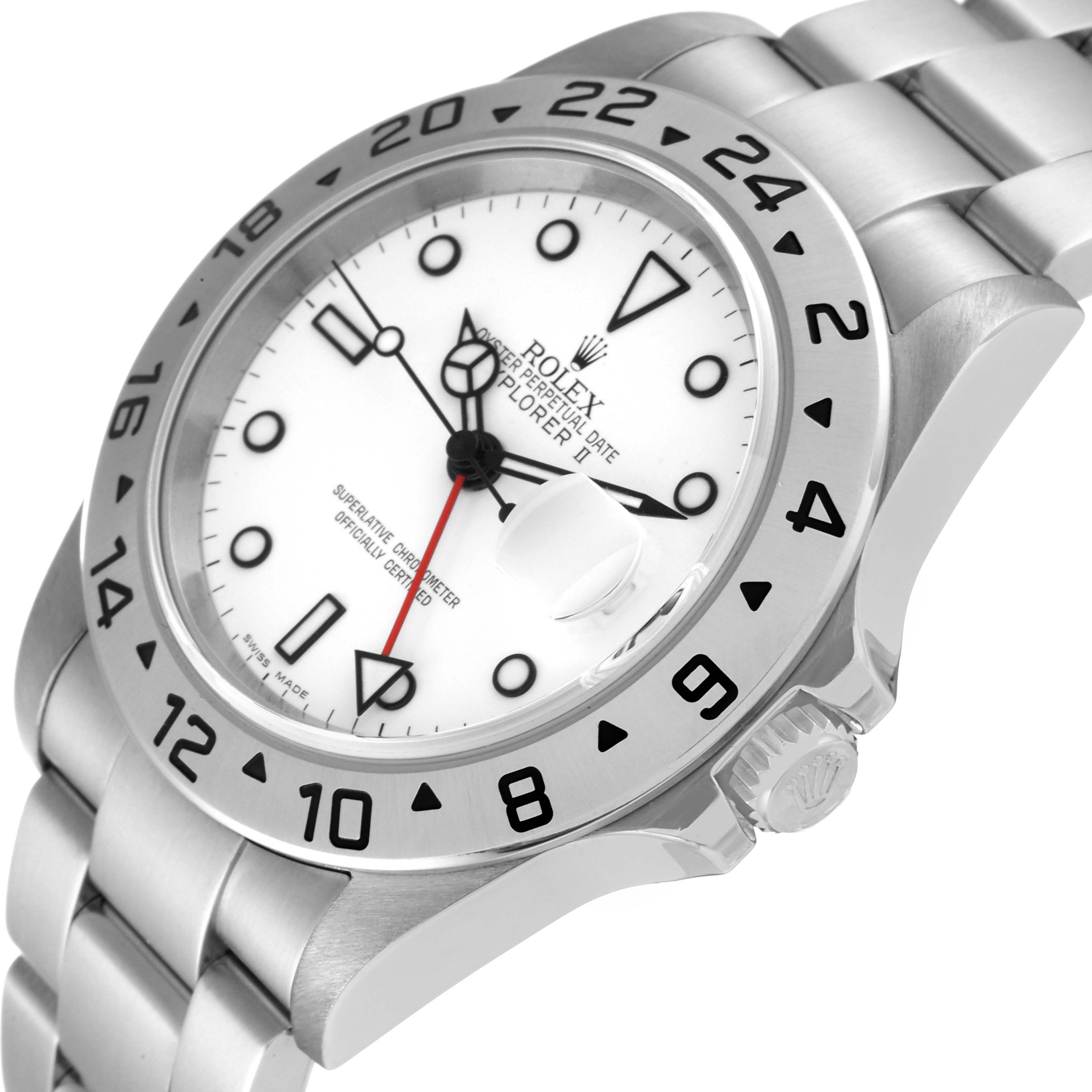 The image shows a close-up angle of the Rolex Explorer 16570 Men
s Stainless Steel White Dial 16570 Men
s Stainless Steel White Dial watch, highlighting the dial, bezel, and bracelet.