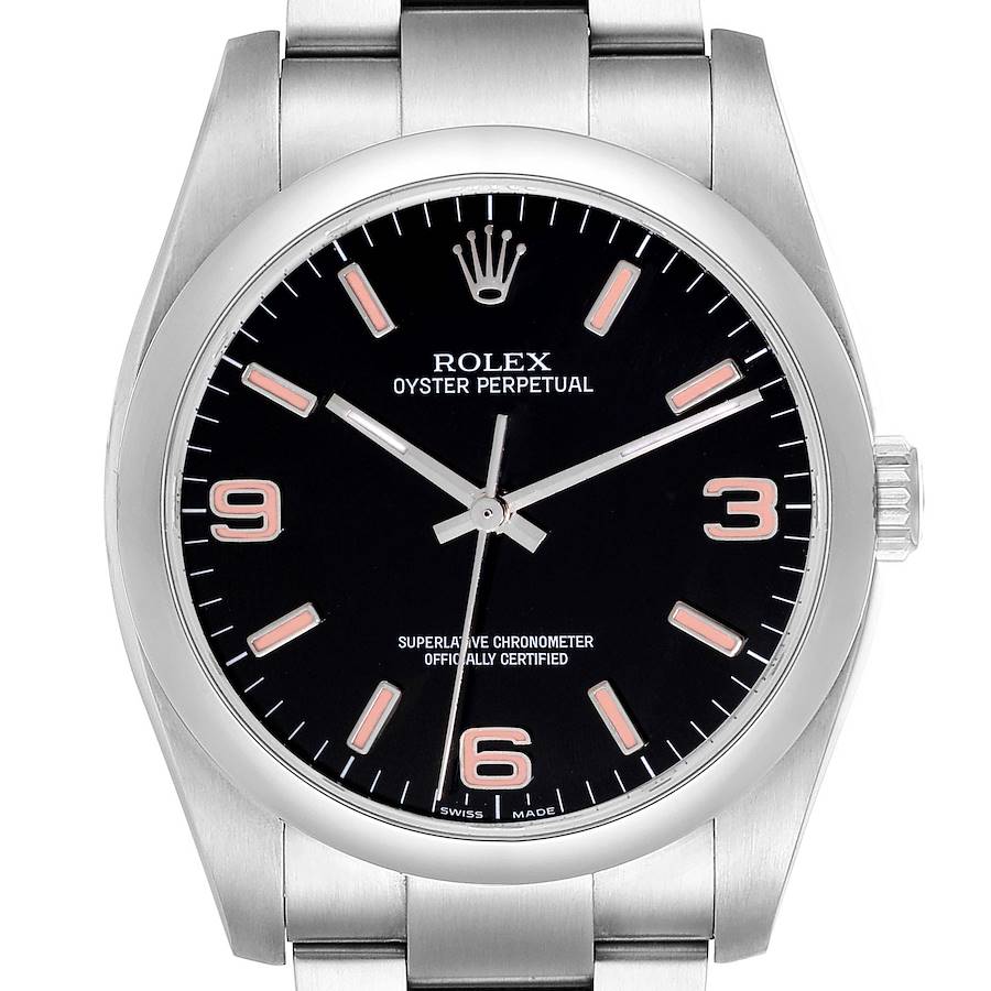 Rolex Oyster Perpetual 36 Pink Baton Black Dial Steel Mens Watch 116000 SwissWatchExpo