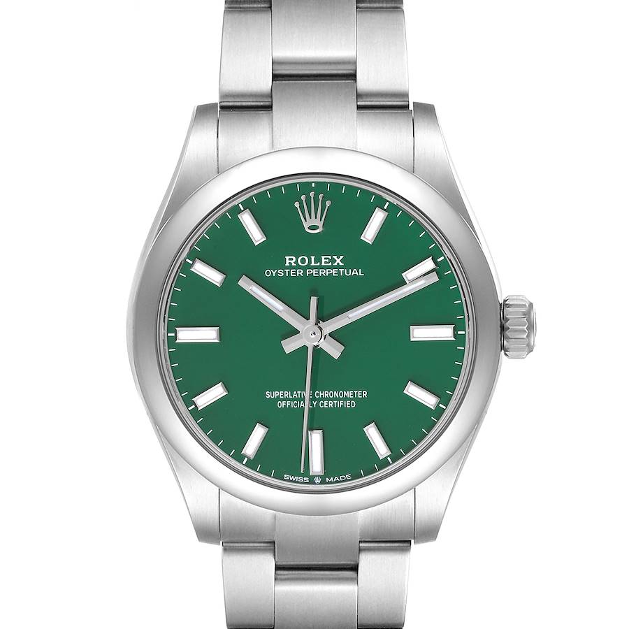 Rolex Oyster Perpetual Midsize Green Dial Steel Ladies Watch 277200 SwissWatchExpo