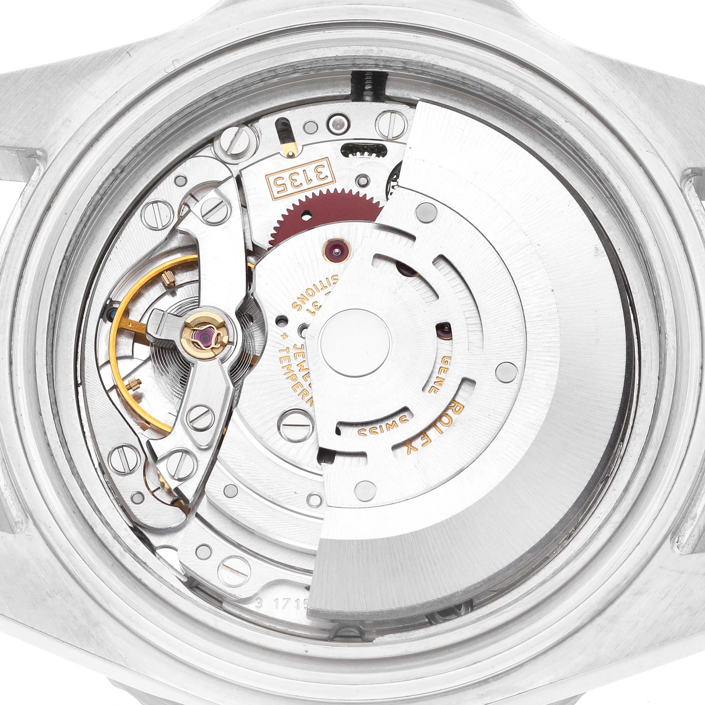 This image shows a close-up of the movement and internal mechanism of the Rolex Sea-Dweller 16600 Men's Stainless Steel Black Dial 16600 Men's Stainless Steel Black Dial watch from the back angle.