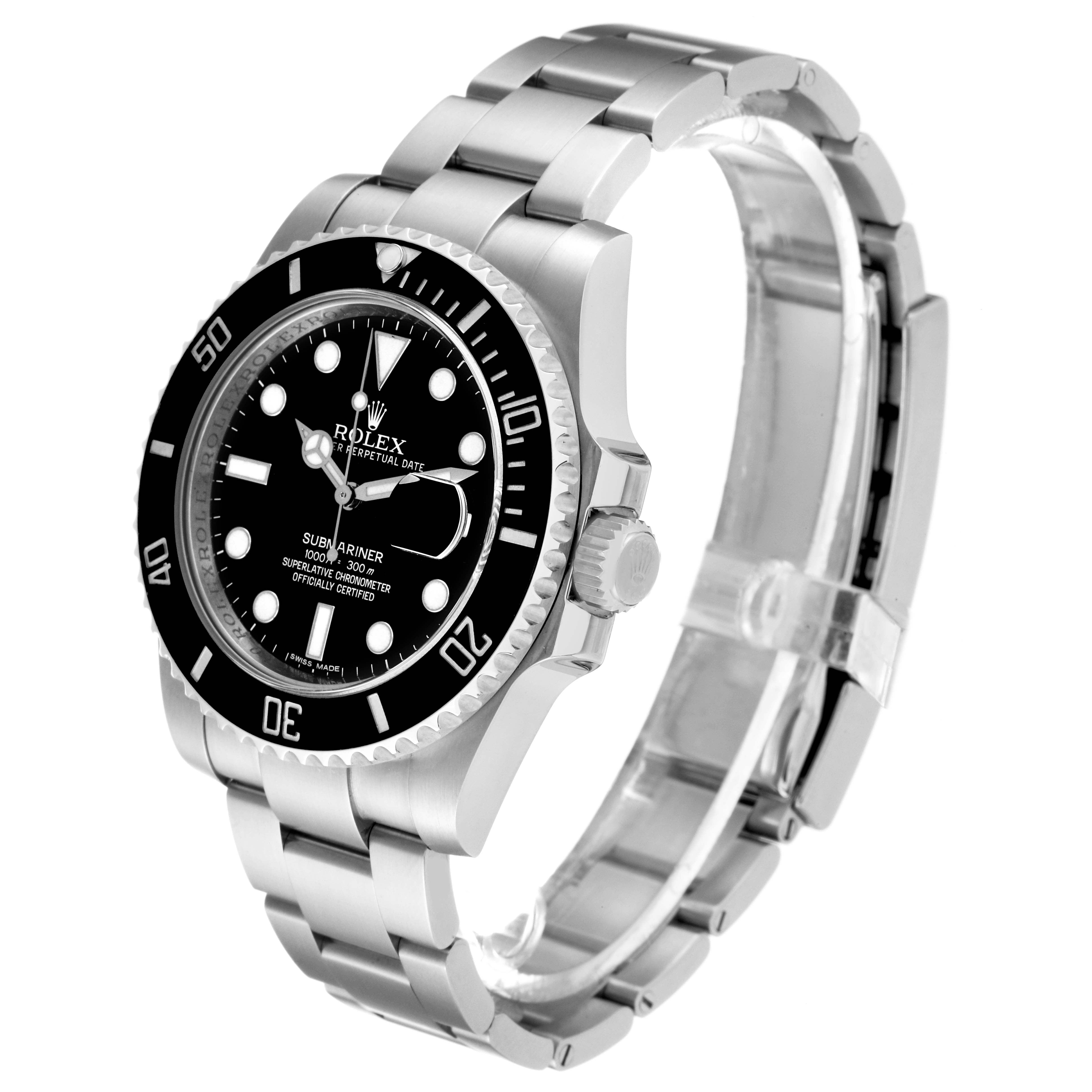 This Rolex Submariner 116610 Men
s Stainless Steel Black Dial 116610 Men
s Stainless Steel Black Dial watch image shows a slight side angle highlighting the bezel, crown, dial, and bracelet.