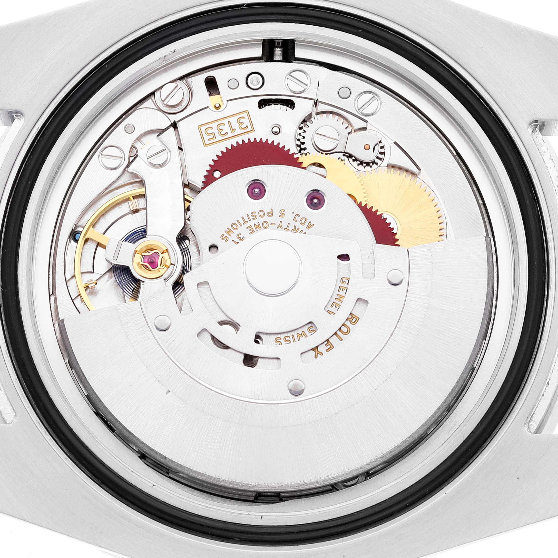 This image shows a close-up of the Rolex Submariner 116610 Men
s Stainless Steel Black Dial 116610 Men
s Stainless Steel Black Dial
s automatic movement viewed from the back, detailing its intricate components.