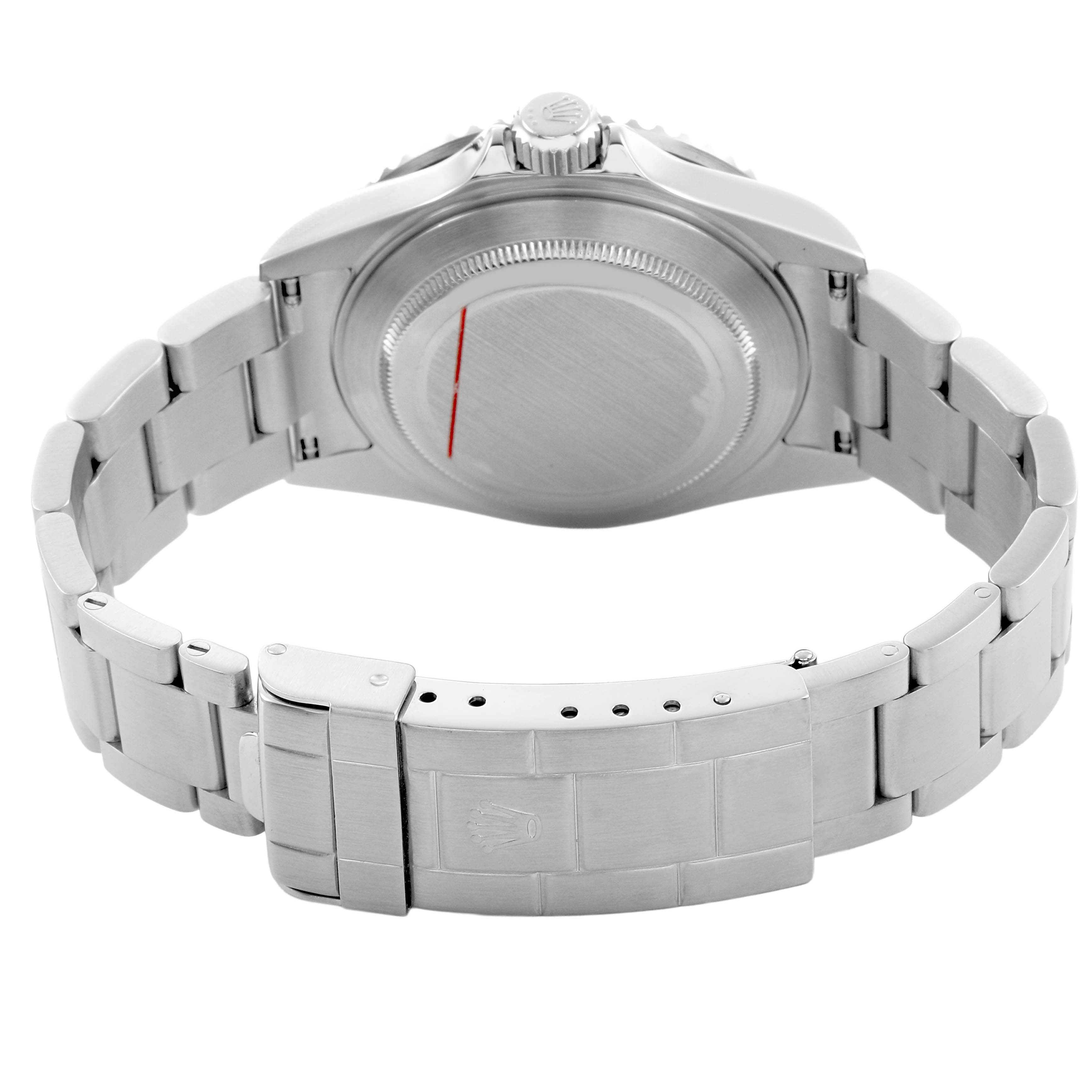 The image shows the back view of the Rolex Submariner 16610 Men's Stainless Steel Black Dial watch, focusing on the case back, crown, and bracelet clasp.