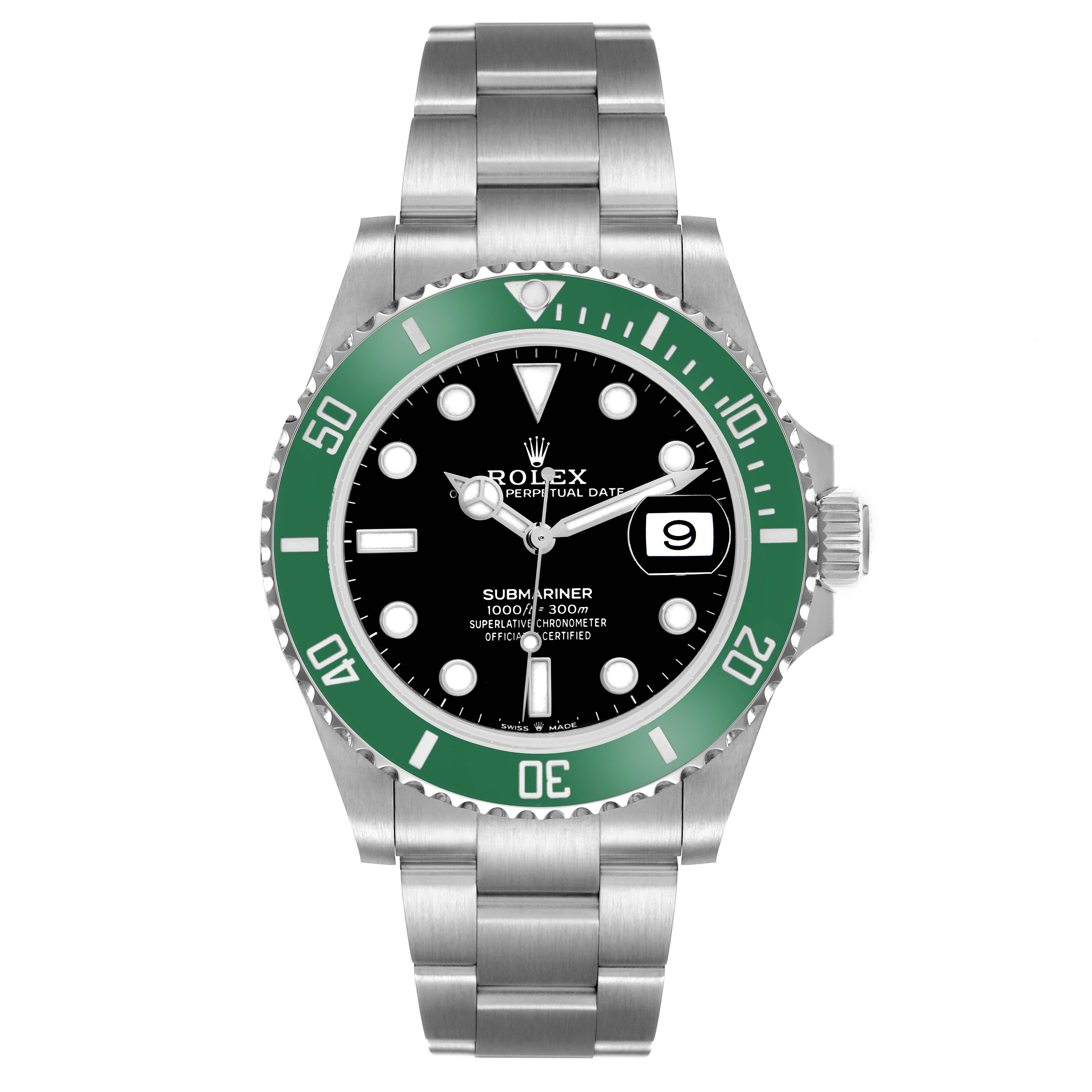 The Rolex Submariner 126610 Men
s Stainless Steel Black Dial watch is shown from a front angle, highlighting the bezel, dial, and bracelet.