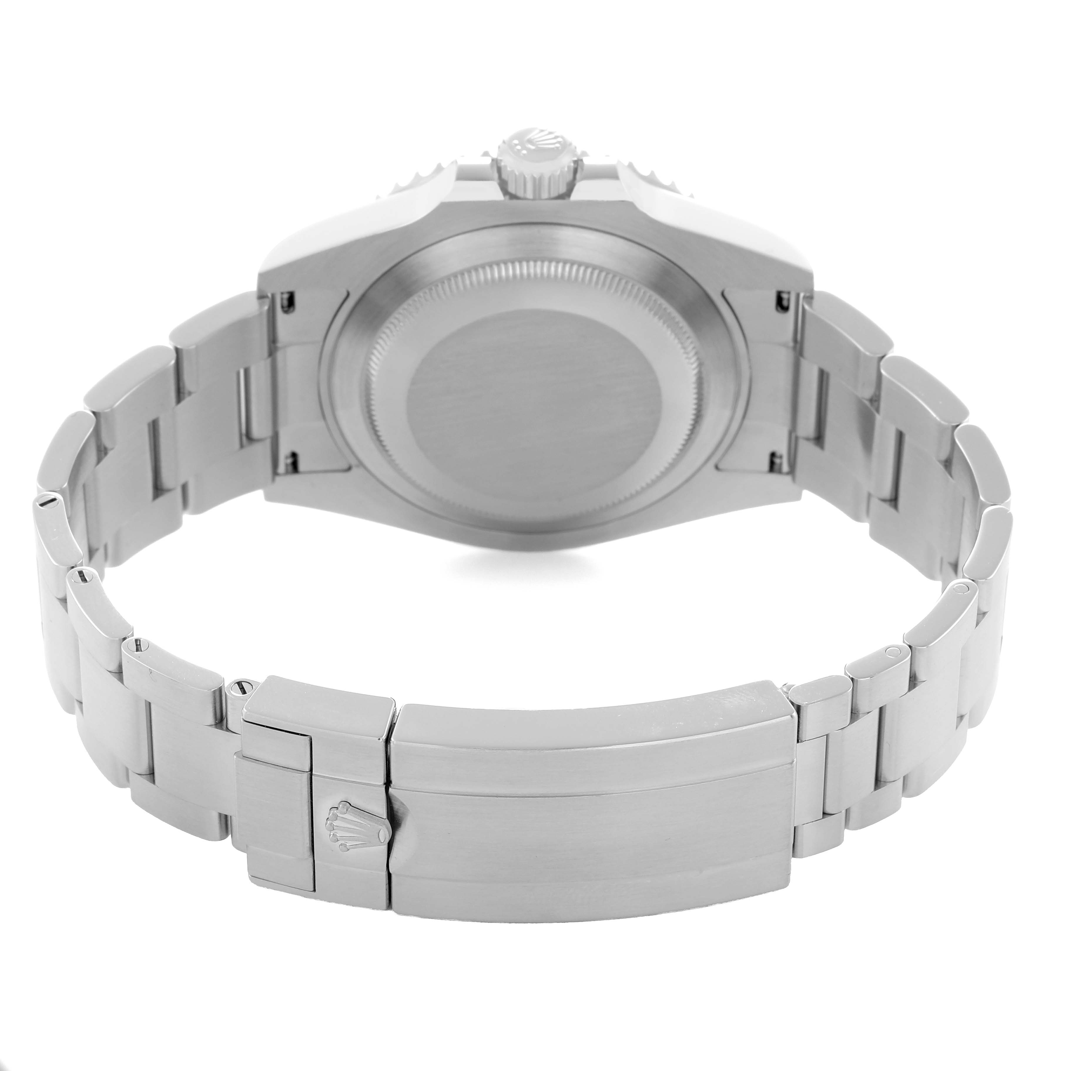 The image shows the back view of a Rolex Submariner 126610 Men
s Stainless Steel Black Dial watch, including the case back, bracelet, and clasp with logo.