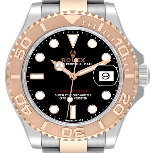 Photo of Rolex Yachtmaster 40 Rose Gold Steel Black Dial Mens Watch 116621 Box Card