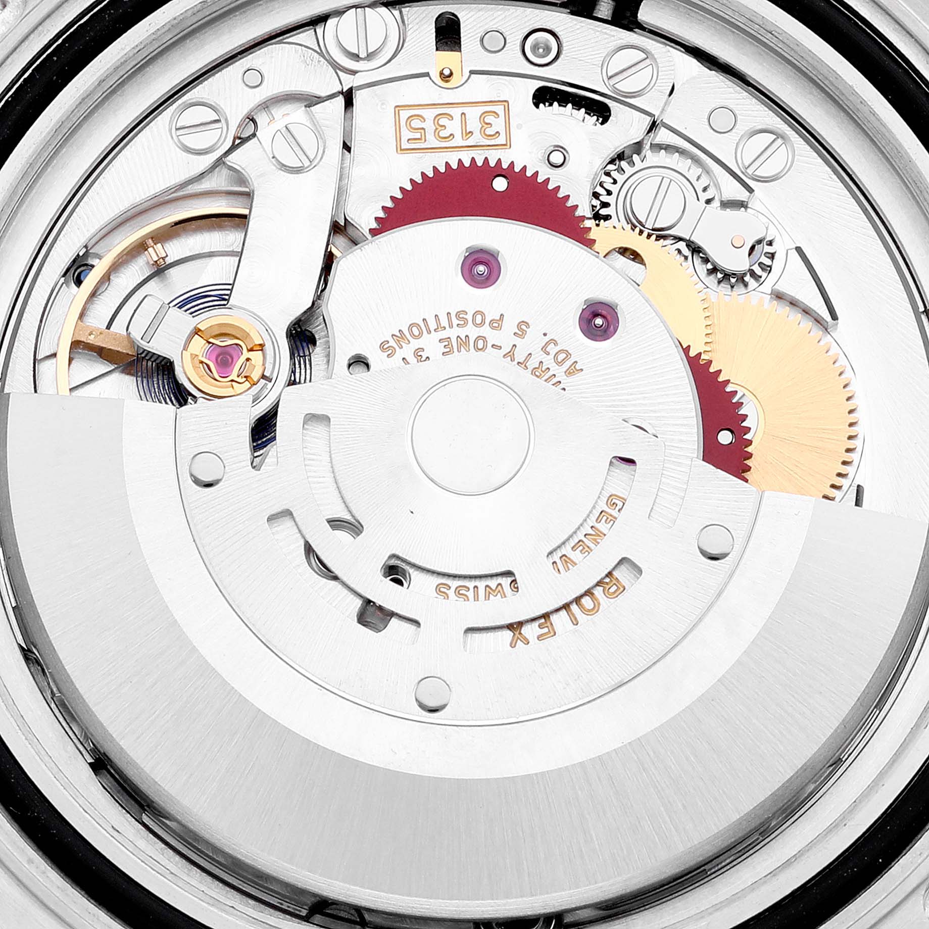 This image shows the detailed inner movement mechanism of a Rolex Yacht-Master 116621 Men
s Steel and Gold (two tone) Black Dial 116621 Men
s Steel and Gold (two tone) Black Dial watch.