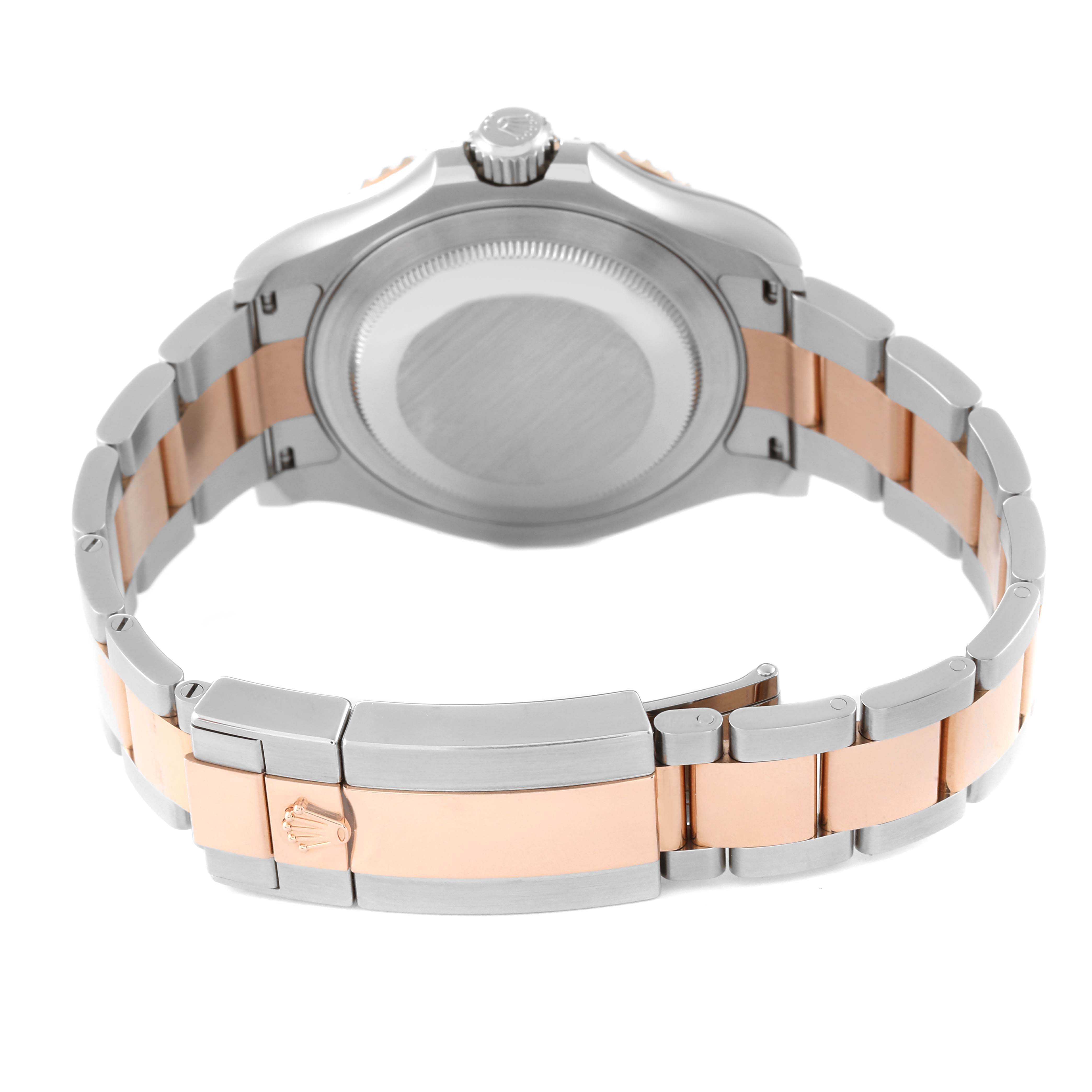 The image shows the back view of a Rolex Yacht-Master 116621 Men
s Steel and Gold (two tone) Black Dial 116621 Men
s Steel and Gold (two tone) Black Dial watch, highlighting the bracelet and clasp.